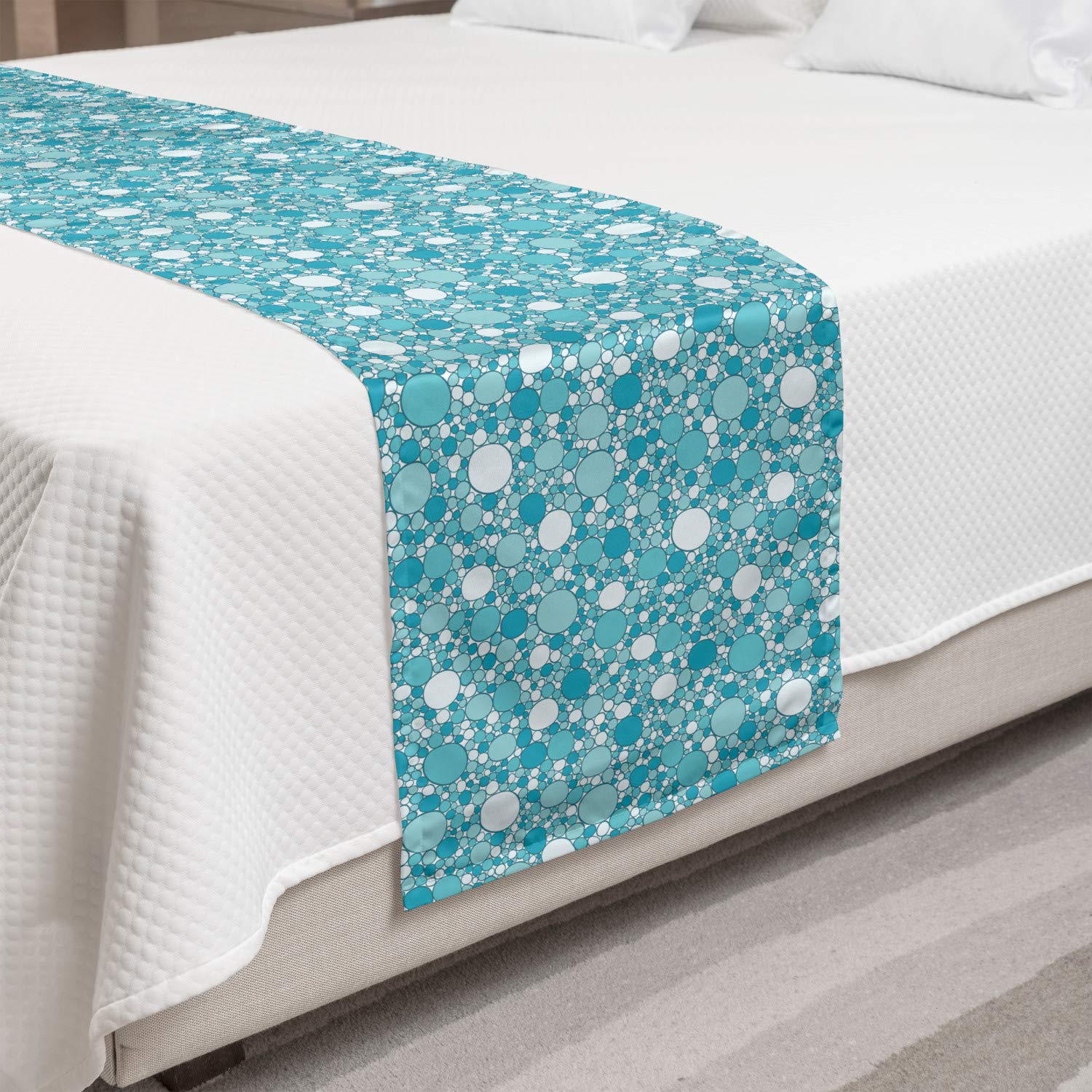 Ambesonne Abstract Bed Runner - Modern Aqua Inspired Design with Bubble Patterns in Various Sizes, Decorative Bed Scarf for Hotels, Homes & Guest Rooms (Turquoise/Teal) - Perfect for Master Bedrooms, Luxury Hotels & Cozy Guest Room Decor