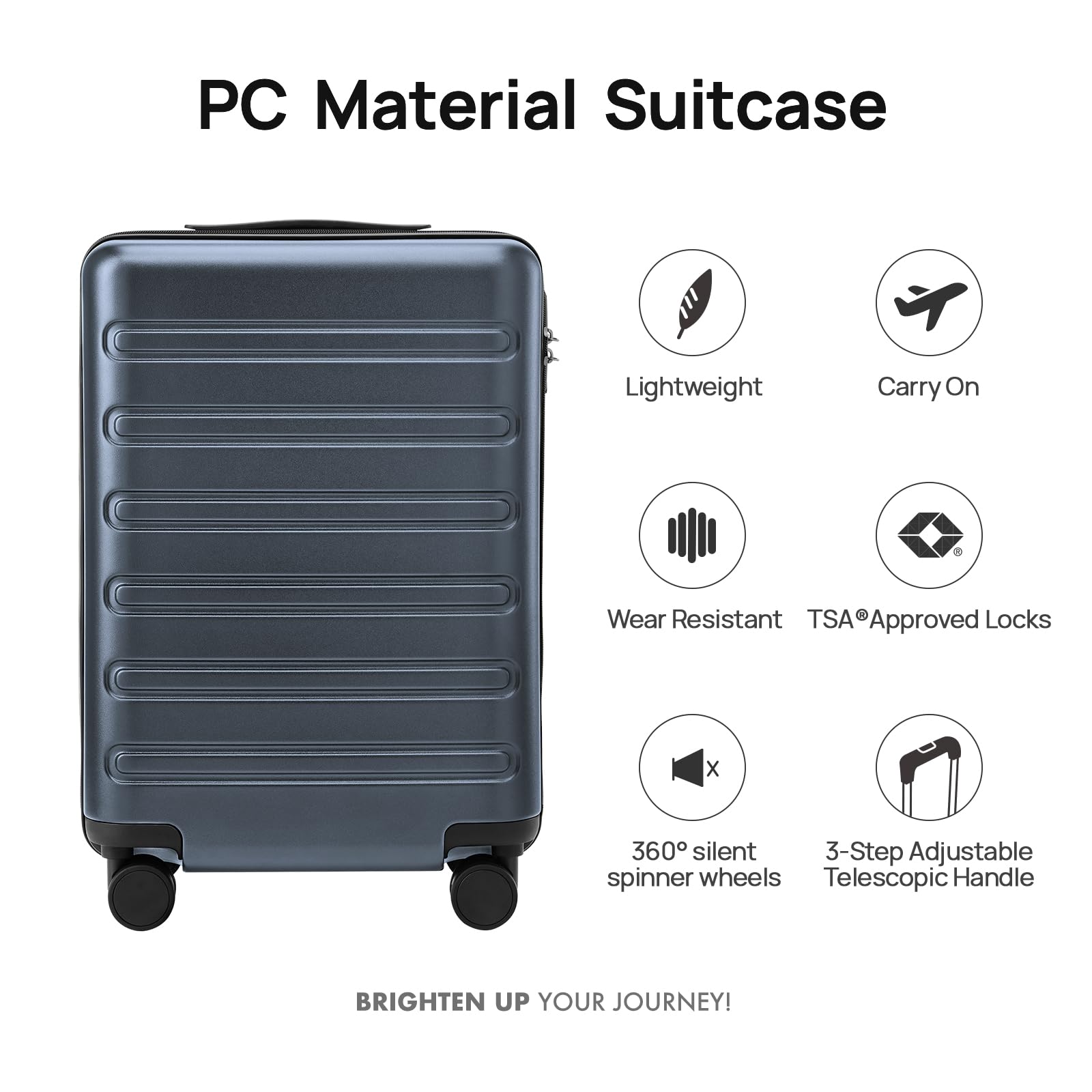 TSA-Approved 20 Inch Carry On Luggage 22x14x9 - Airline Compliant Hardshell PC Suitcase with Double Spinner Wheels for 3-5 Day Travel | Perfect for Business Trips & Weekend Getaways (Dark Gray, 38L Capacity)
