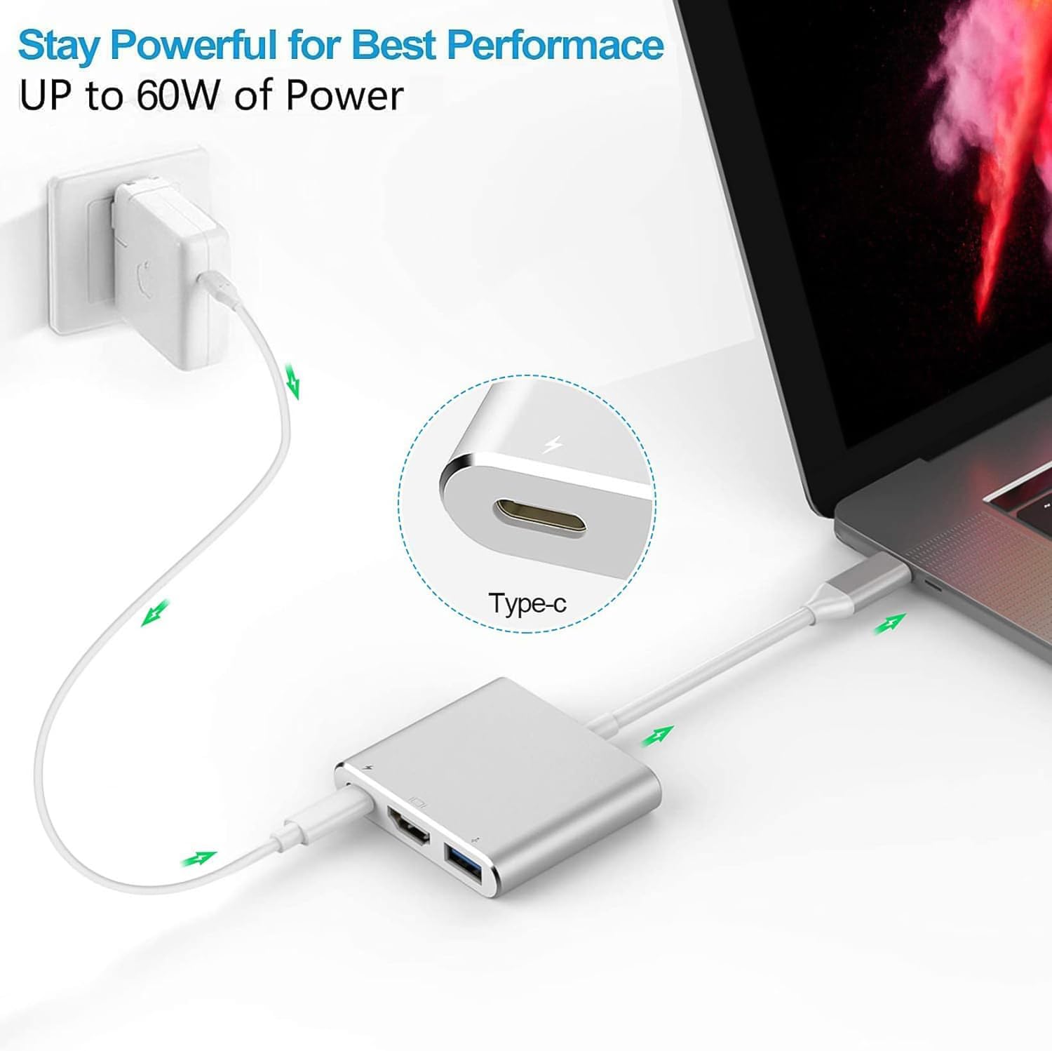 GADEBAO USB C to HDMI Adapter 4K - 3-in-1 USB C Hub with HDMI Output, USB 3.0 Port & Fast Charging - Compatible with MacBook Pro/Air, iPad Pro, iPhone 15, HP, LG Laptops - Perfect for Home Office, Online Meetings & 4K Video Streaming