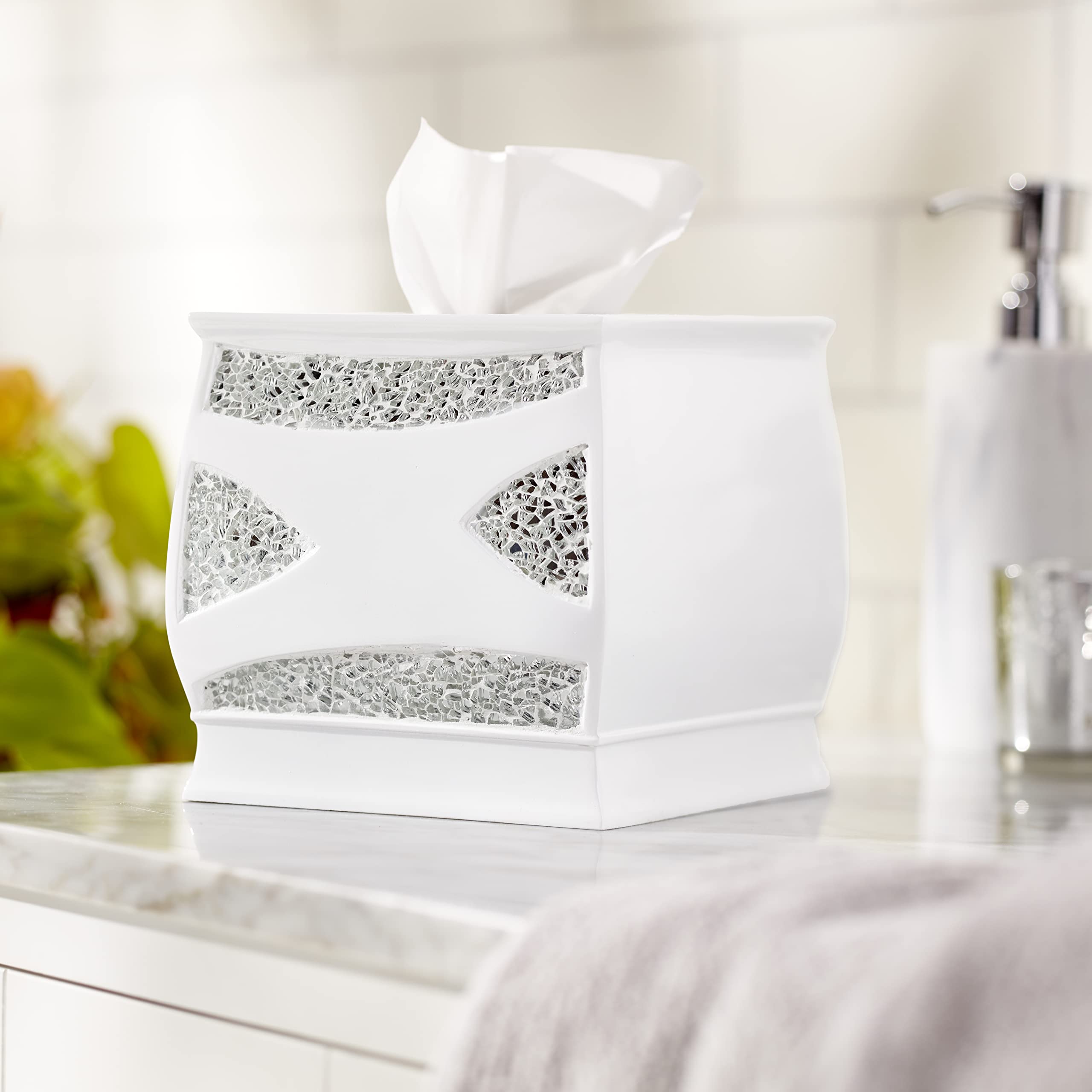 Premium White Bath Tissue Box Holder - Elegant and Durable Bathroom Organizer for Home & Office Decor | Perfect for Bathrooms, Guest Rooms, and Vanities