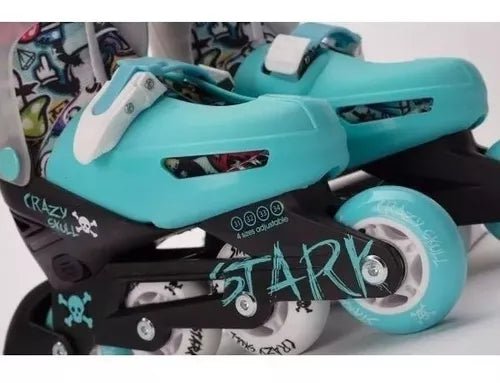 Rollers Crazy Skull Turquoise Blue Complete Skateboard Kit with Protective Gear - Perfect for Beginners, Street Skating & Outdoor Sports