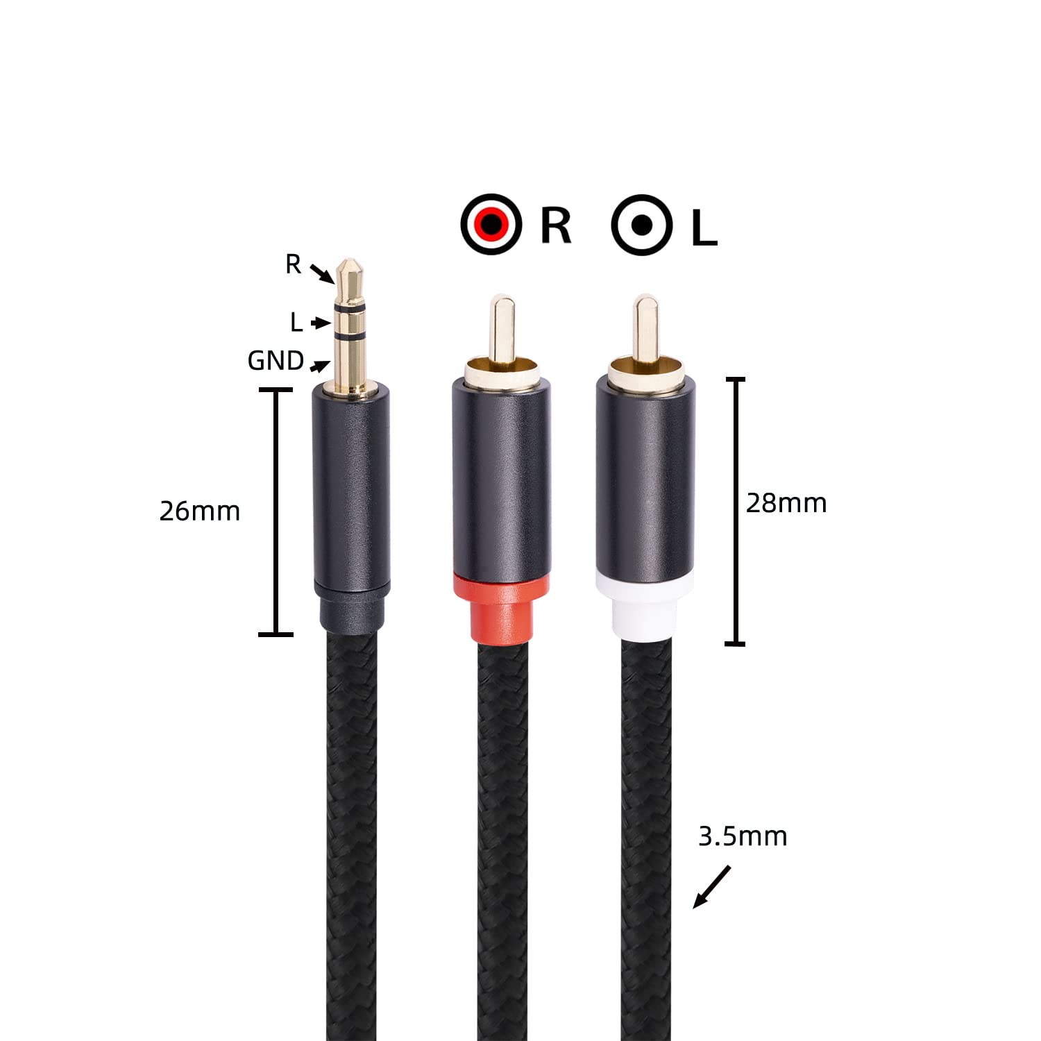 3.5mm to RCA Cable, Gold Plated Stereo Aux Cord, 3.3Ft/2 Pack Y Splitter Adapter for Tablets, Speakers, Smartphones, MP3, HDTV - Perfect for Home Theater and Audio Systems