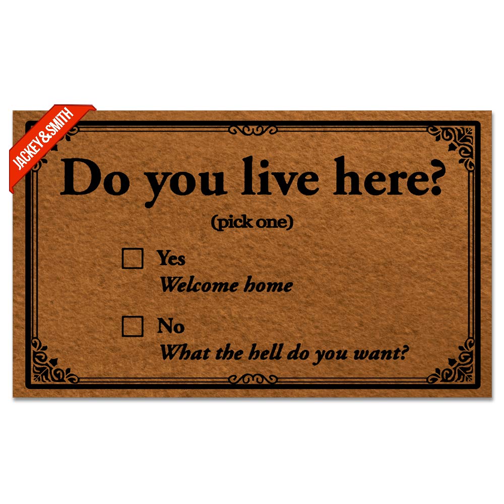 Non-Slip Welcome Doormat 18x30 Inch - Jackey&Smith Felt Fabric Entrance Floor Mat for Home, Balcony & Office | Durable Do You Live Here Design, Perfect for High Traffic Areas & Wet Weather