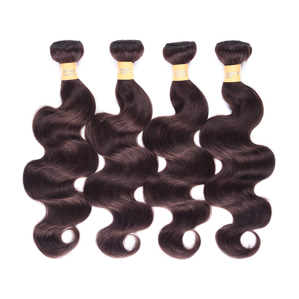 Brazilian Virgin Human Hair Bundles 4Pcs - #2 Dark Brown Body Wave Weft Extensions (18