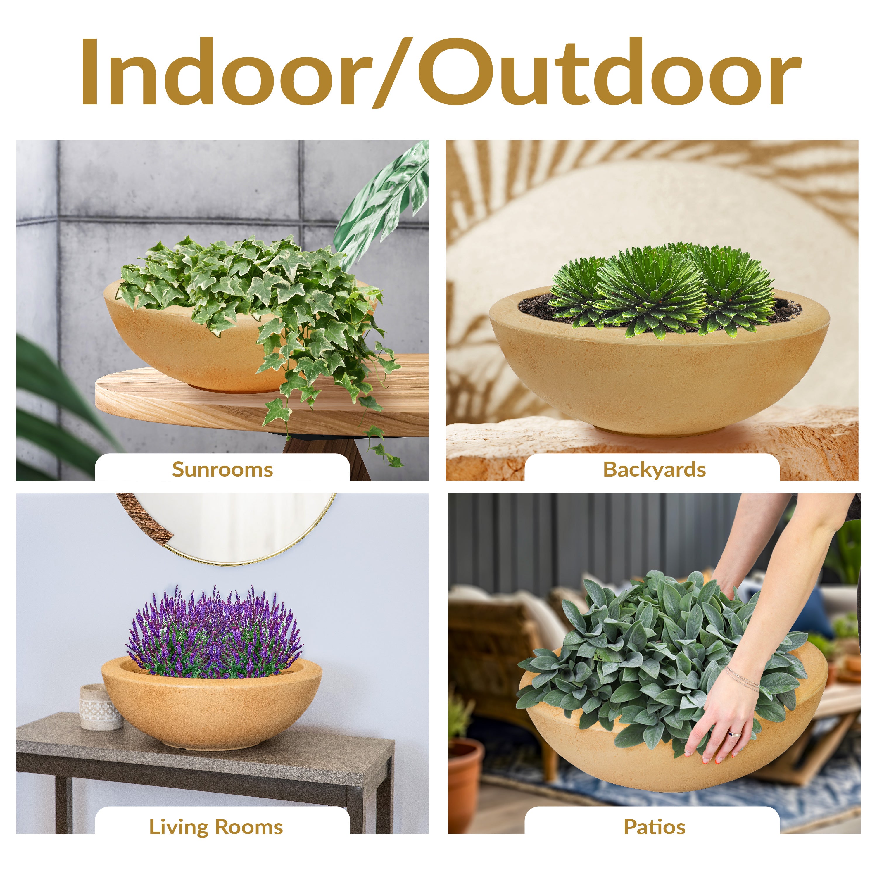 20.75 Inch Sunnydaze Percival Polyresin Outdoor Planter Bowl - Durable Garden Decor for Patio, Porch & Backyard Landscaping