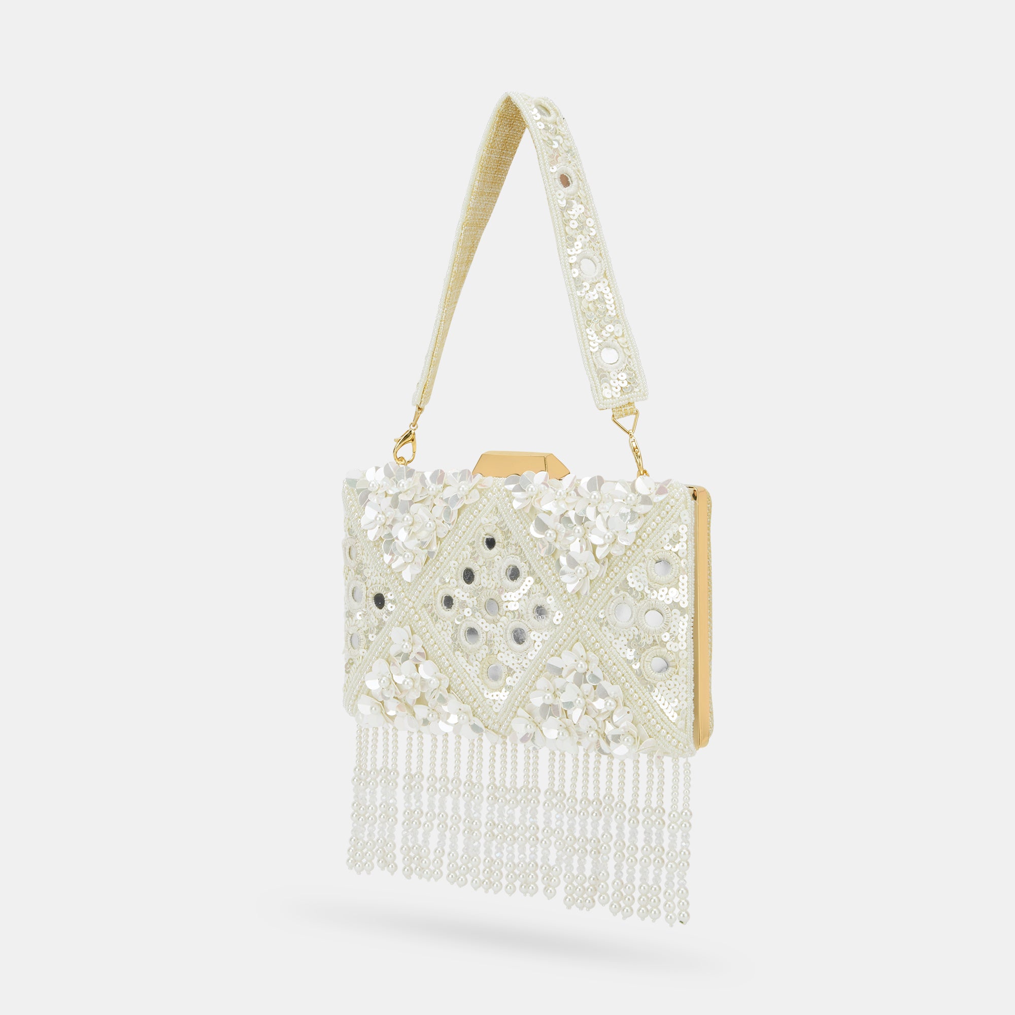 Lavie Luxe White Floral Women's Medium Clutch Purse - Elegant Evening Bag for Parties, Weddings & Special Occasions