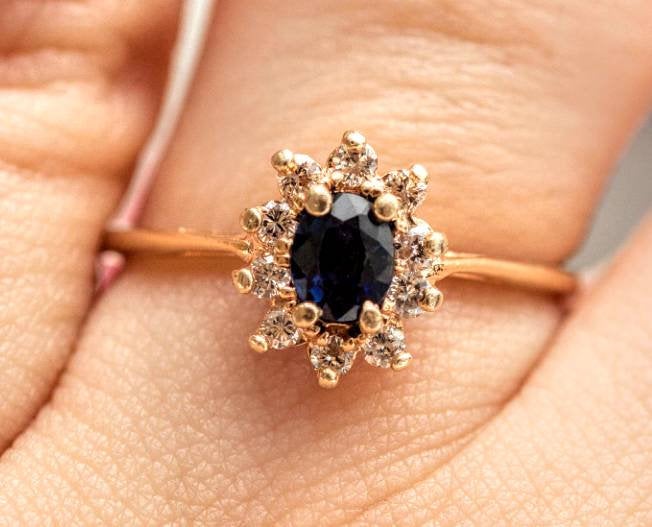14K Solid Gold Natural Blue Sapphire and Diamond Ring - Sterling Silver, Yellow, White, or Rose Gold - Custom Sizes 5-8 - Perfect for Engagement, Wedding, Anniversary & Special Occasions