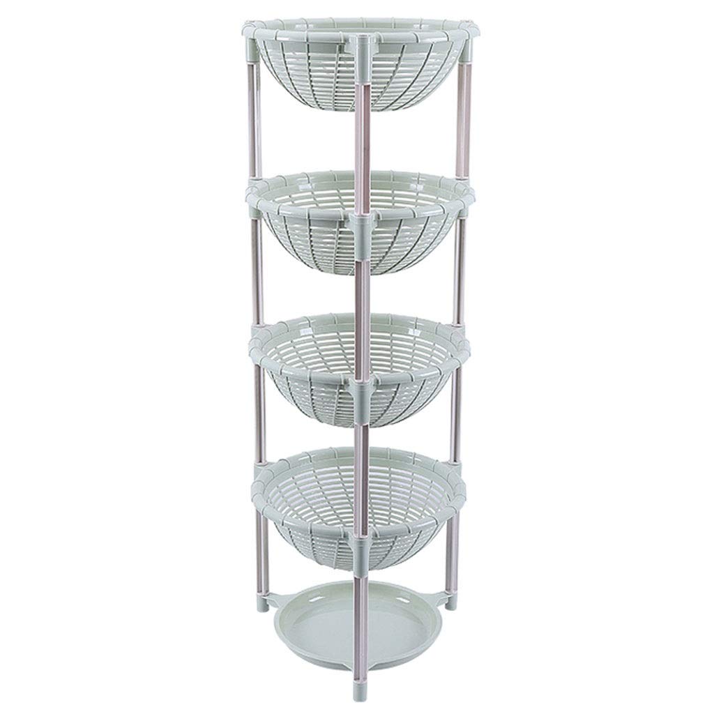 Multi-Layer Modern Kitchen Storage Shelf - Large Round Plastic Floor Rack for Fruits, Vegetables & Kitchen Organization | Space-Saving Green Minimalist Design for Pantry, Countertop or Laundry Room Storage