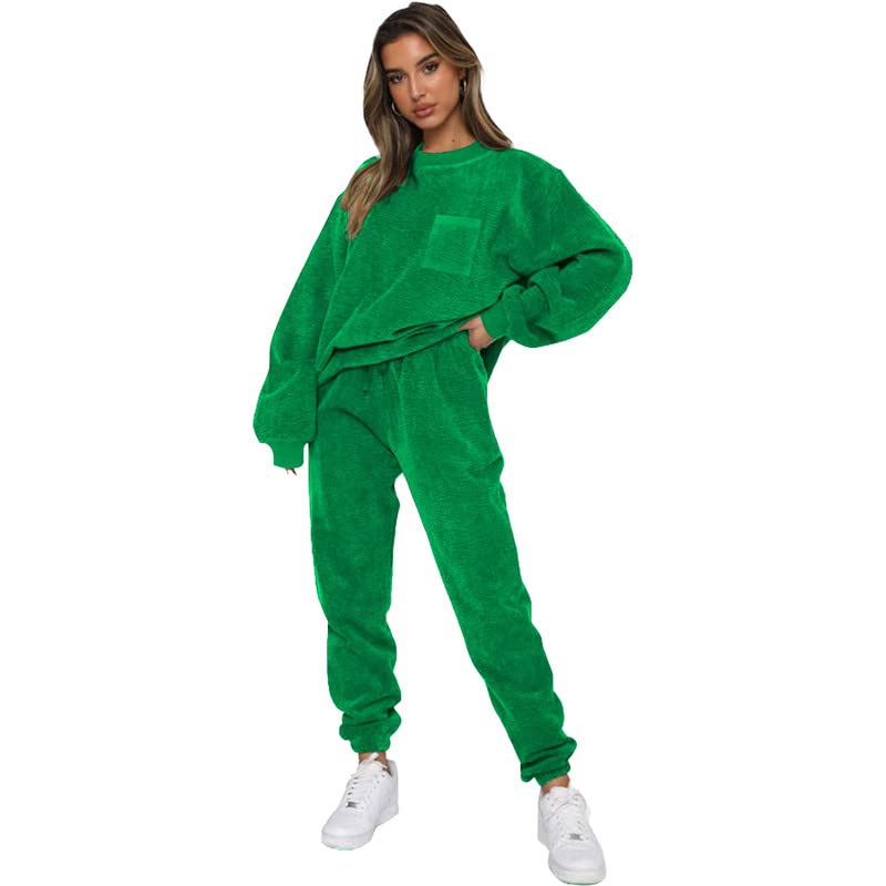 JASTIE Women's 2 Piece Corduroy Lounge Set - Soft Tracksuit with Pockets, Jogger Pants & Comfortable Sweatsuit for Home, Travel & Casual Outfits