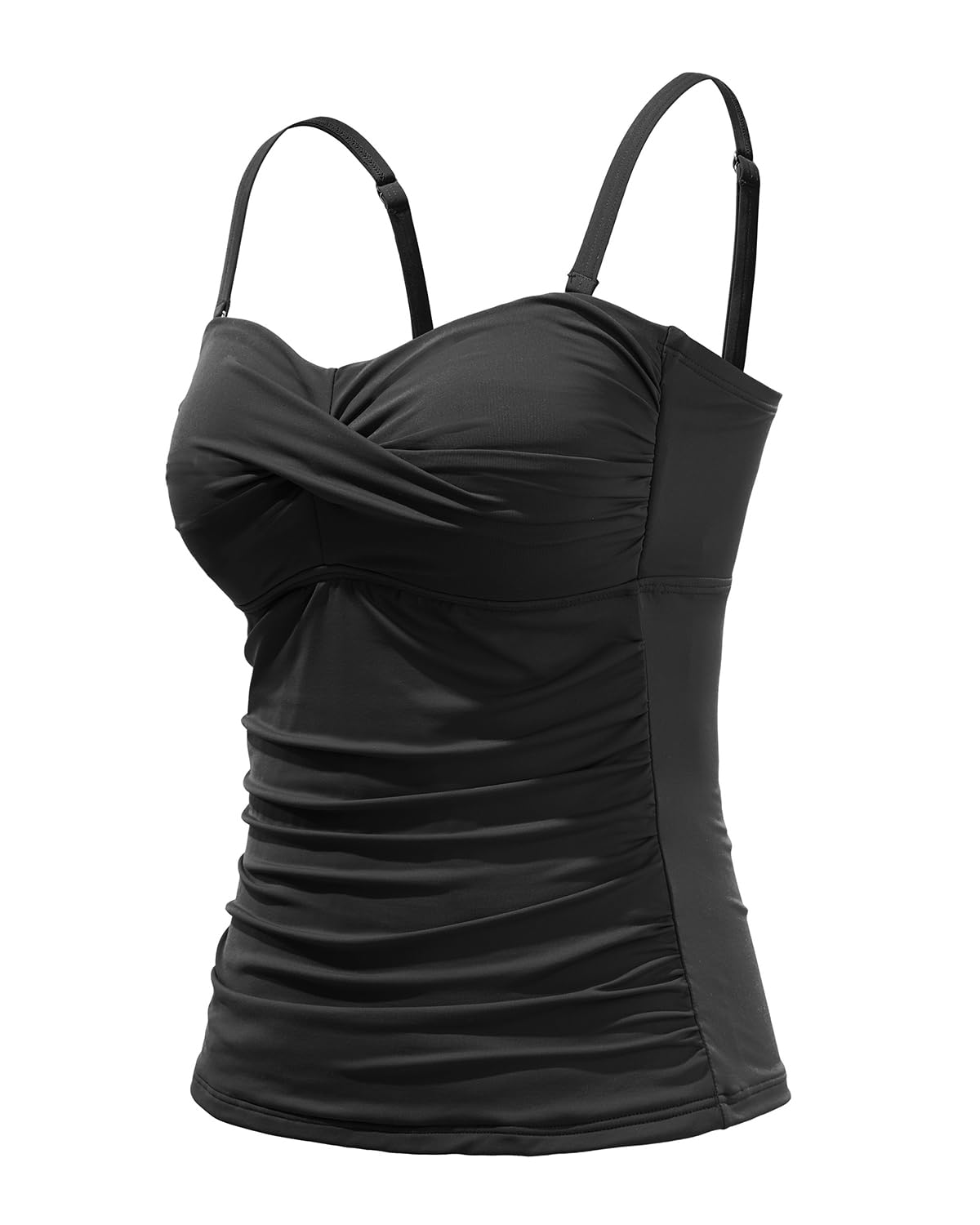 Women's Holipick Twist Front Bandeau Tankini Top - Tummy Control Swimwear for Beach & Pool - Perfect for Vacation, Water Sports & Summer Activities