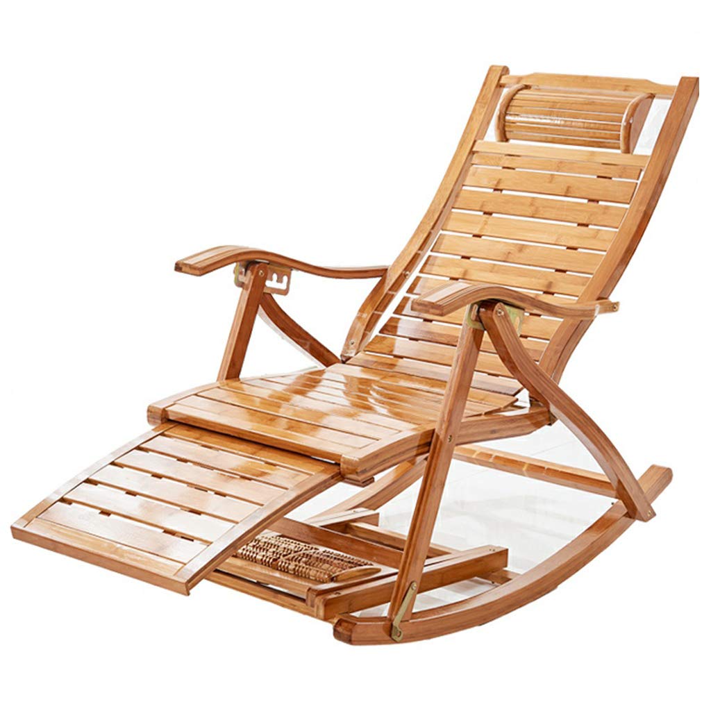 Bamboo Rocking Chair with Foot Massage Roller - Adjustable Folding Lounge Chair for Elderly, Perfect for Relaxation, Sunbathing & Siesta in Garden, Patio or Balcony