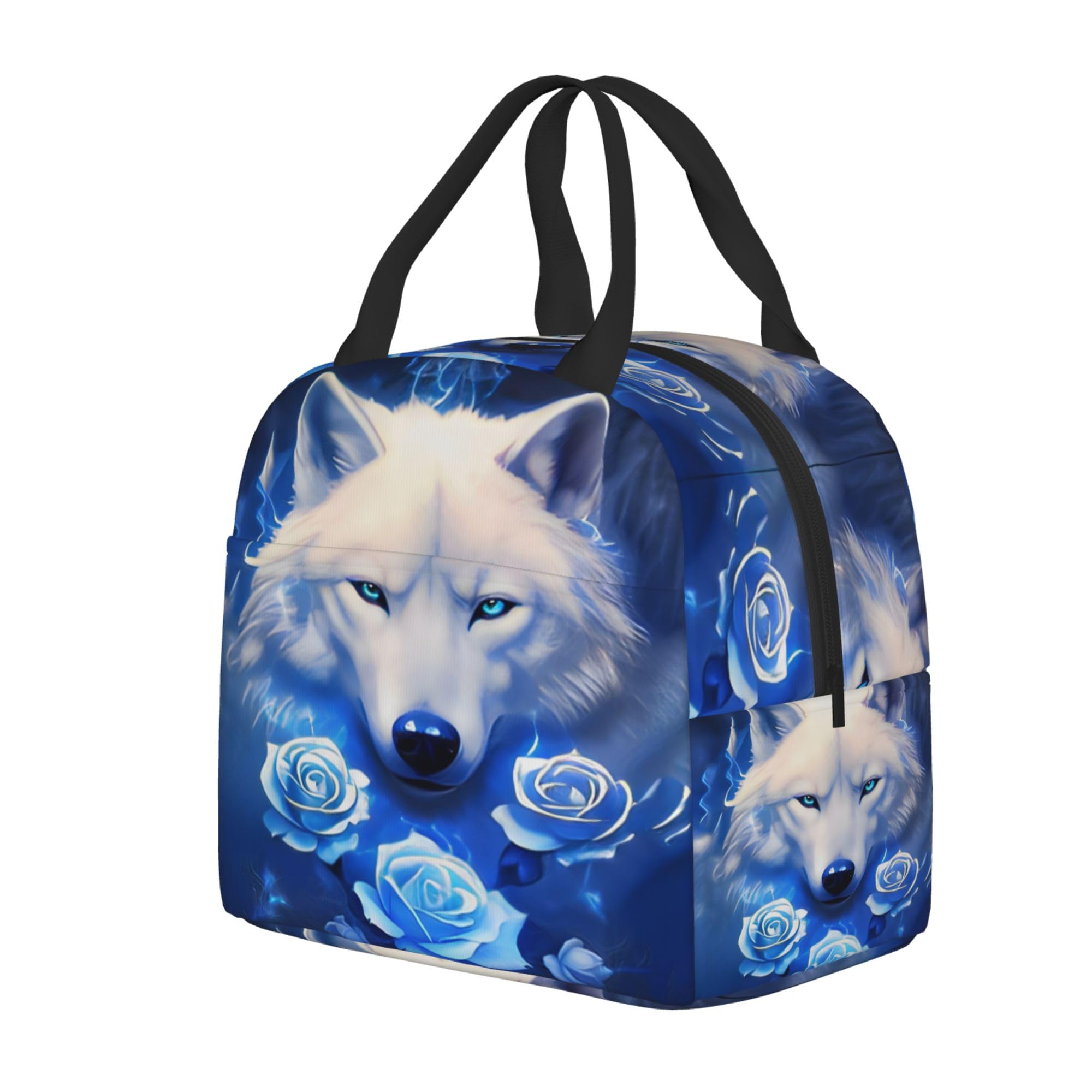 Insulated Blue Rose Wolf Lunch Box - Reusable Meal Bag for School, Work, Travel & Picnic - Food Container for Men, Women, Boys & Girls - Perfect for Office, Outdoor Activities & Daily Commute