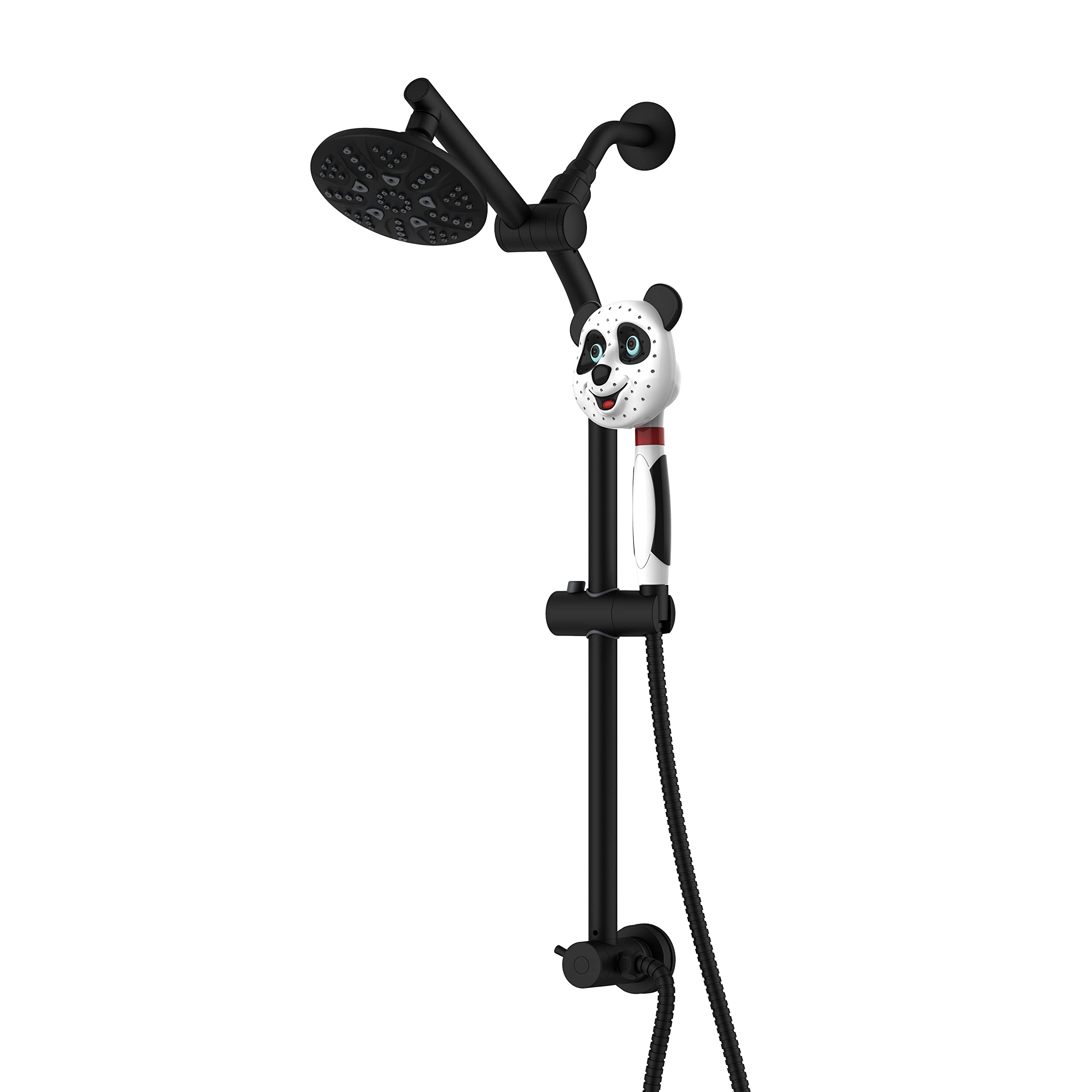 Westbrass SCH700P-62 No-Drill Adjustable Height Slide Extension Bar with 5-Function Rainfall Shower Head & Panda Handheld Sprayer - Matte Black - Perfect for Bathroom Renovation & Spa-Like Shower Experience