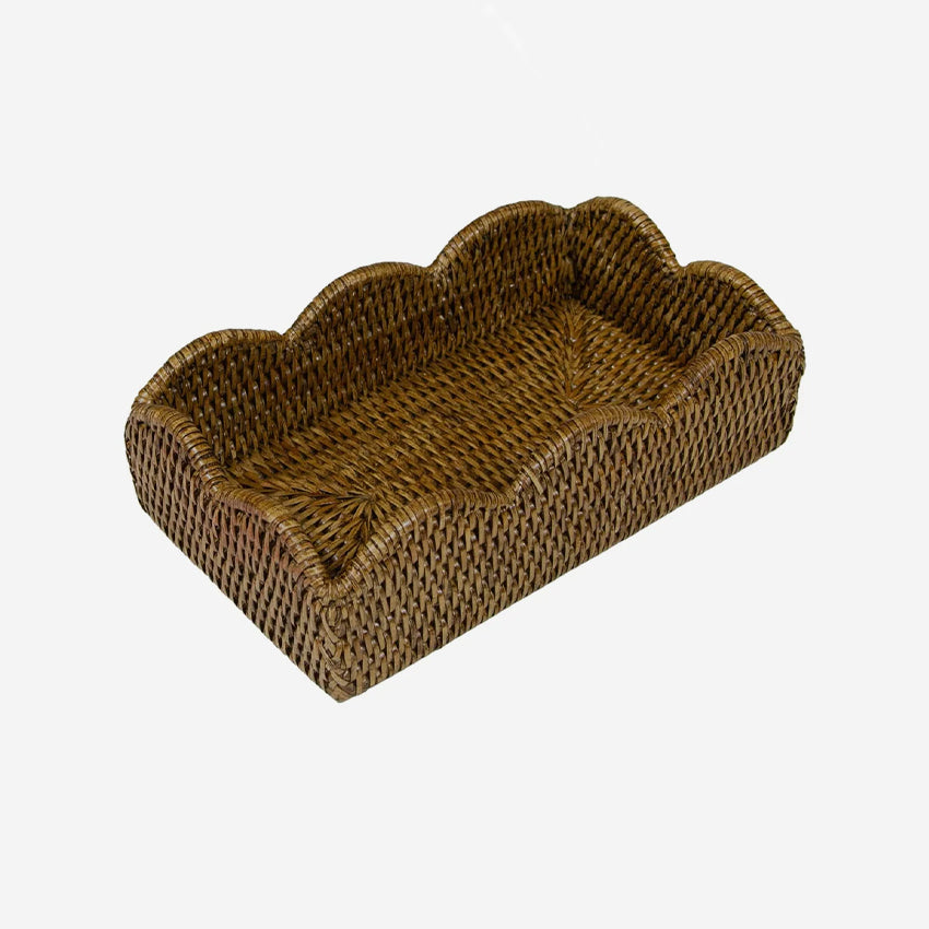 Caspari Rattan Scallop Guest Towel Holder - Elegant Bathroom & Guest Room Decor for Coastal and Boho Style Homes