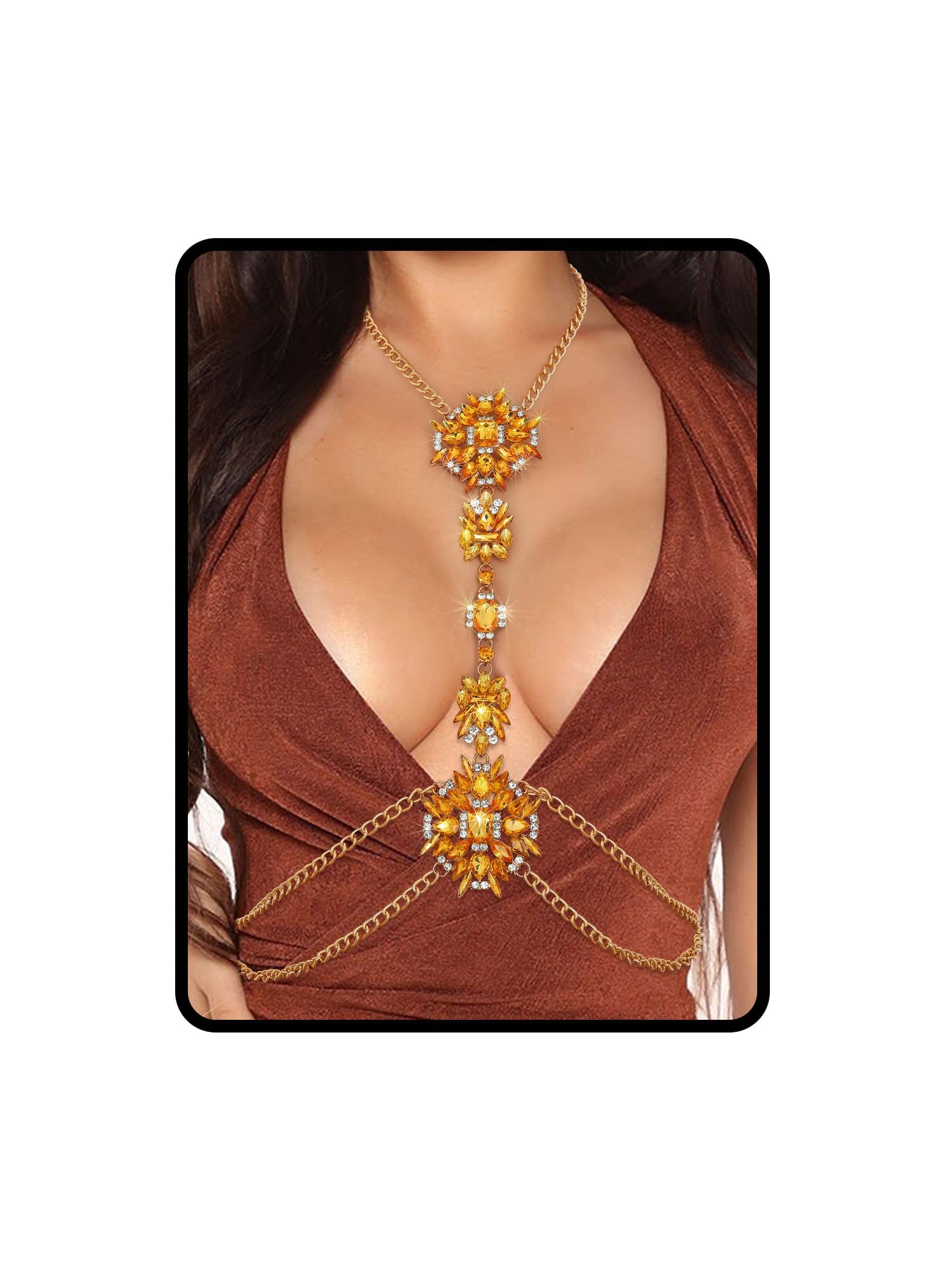 Boho Rhinestone Statement Necklace - Crystal Body Chain Jewelry for Women | Summer Beach Party Accessories | Perfect for Festivals, Weddings, and Boho Fashion Outfits
