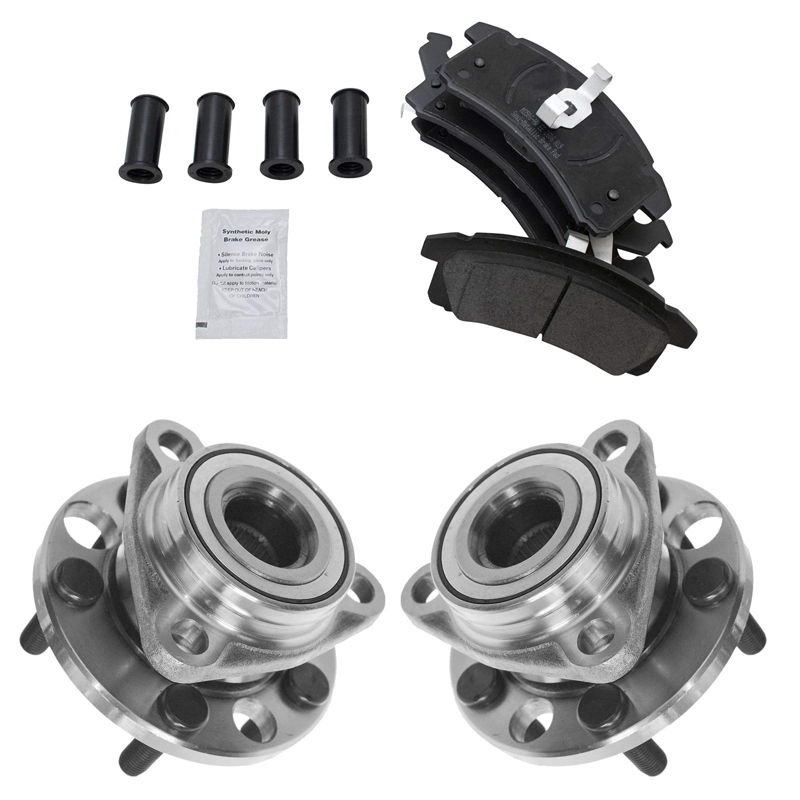 TRQ Front Wheel Bearing Hub Assembly & Brake Pads Kit - Compatible with Chevy Silverado, Buick Enclave, Pontiac G6 - Perfect for DIY Auto Repair & Maintenance