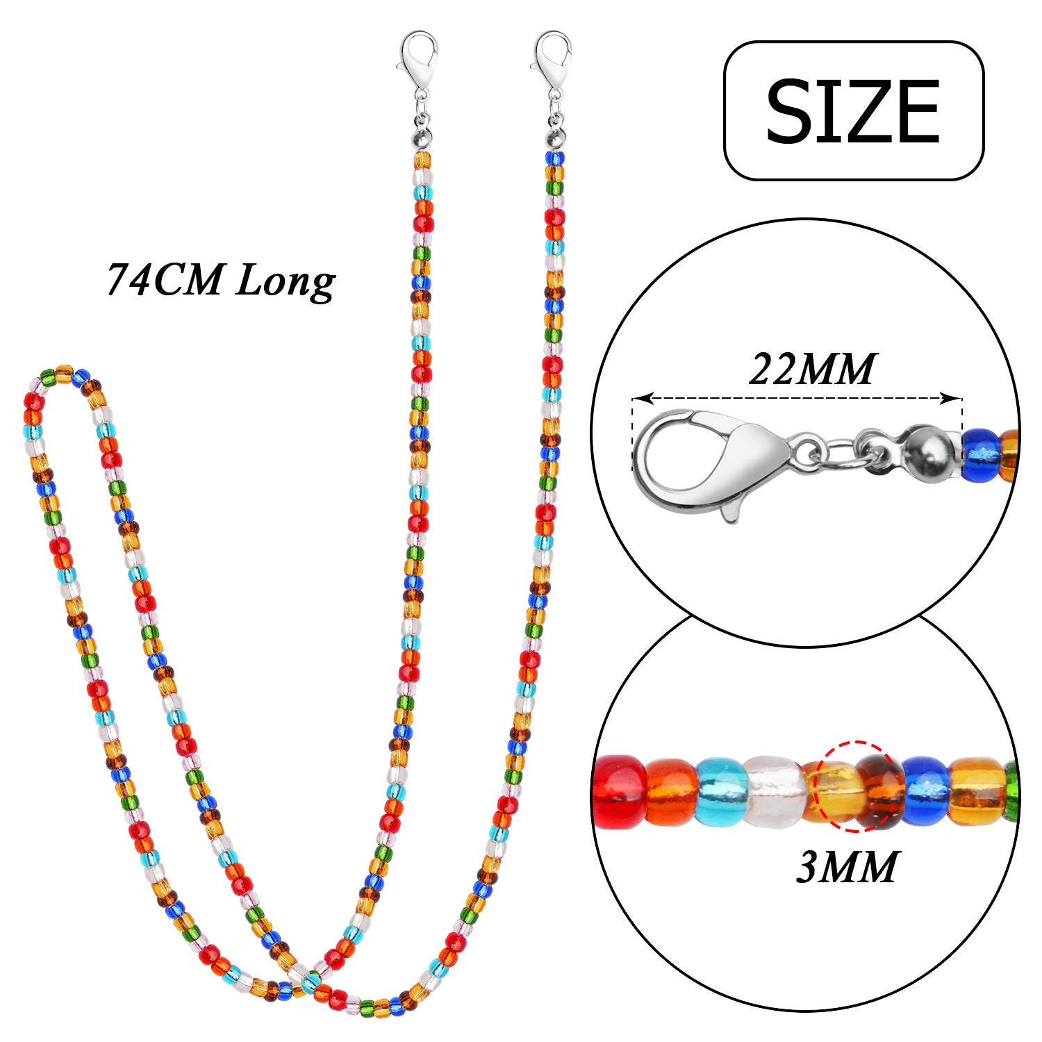 Adjustable Beaded Mask Lanyard - 5pcs 74cm Glasses Chain for Adults & Kids - Home & Travel