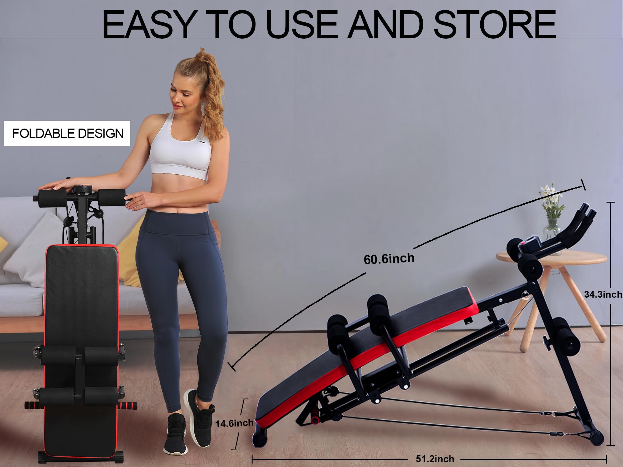KESHWELL Adjustable Ab Workout Machine for Home Gym - Core Strength Training Equipment with Resistance Bands, LCD Display & Foldable Sit Up Bench | Perfect for Abs Exercise, Full Body Workout & Home Fitness Training