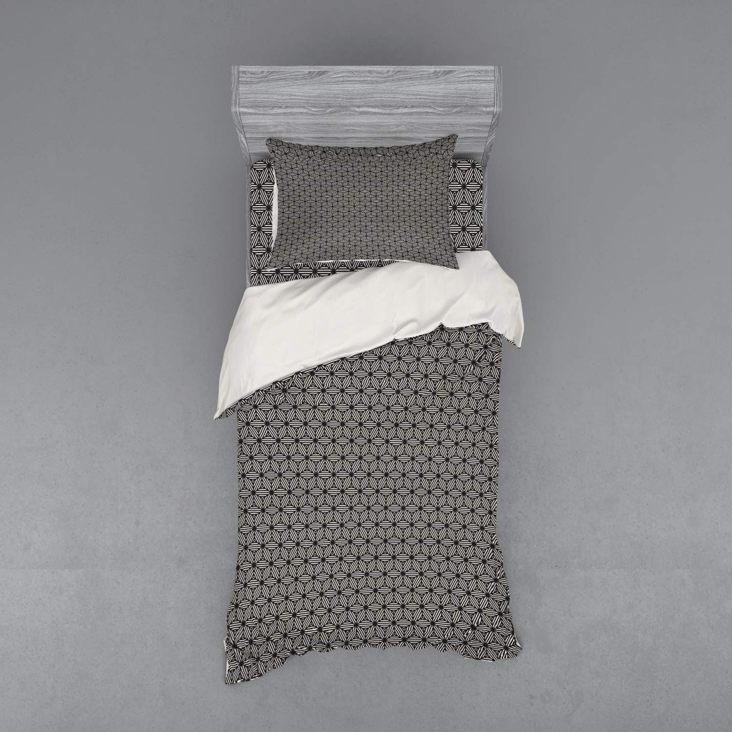 Ambesonne Geometric Duvet Cover Set - Modern Monochrome Striped Cubes Pattern 3-Piece Bedding Set with Pillow Sham & Fitted Sheet, Twin Size, Seal Brown & Eggshell - Perfect for Contemporary Bedrooms & Guest Rooms