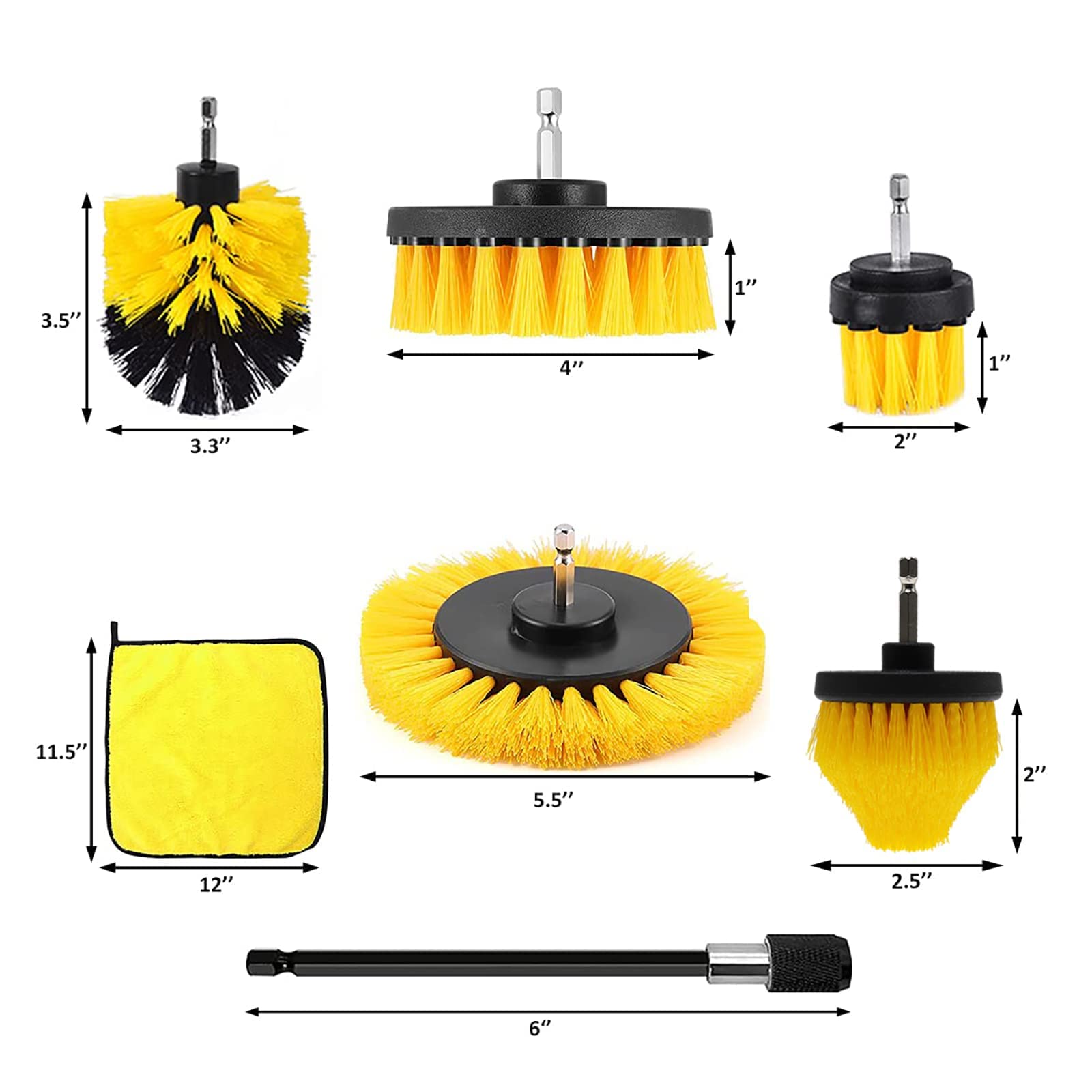 Sayutie 7-Piece Drill Brush Attachment Set - Power Scrubber Cleaning Brushes for Grout, Tile, Floor, Tub & Shower - Multi-Surface Scrubber for Bathroom, Kitchen & Household Cleaning (Yellow) - Perfect for Deep Cleaning Stains, Grime & Soap Scum