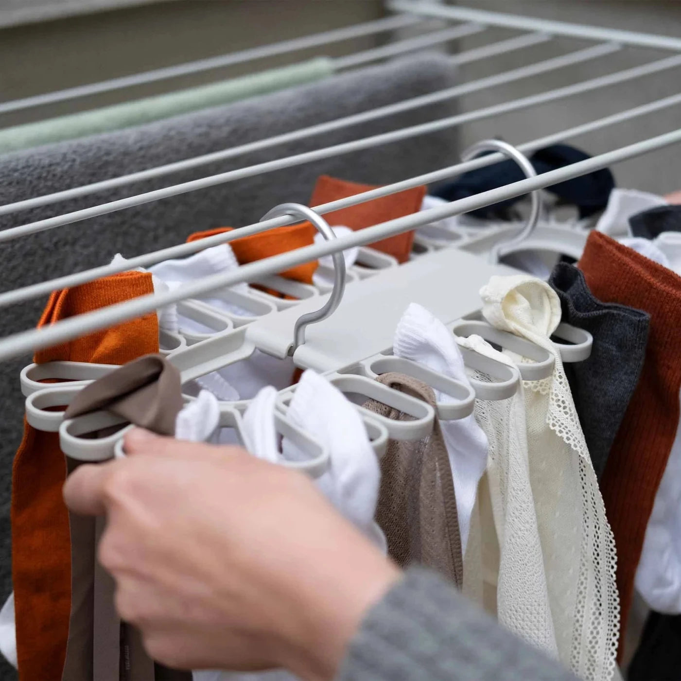 32-Piece Quick Grip Ecru Clothes Drying Hanger Set - Space Saving Laundry Organizer for Small Spaces & Apartments - Perfect for Drying Delicates, Socks, and Underwear