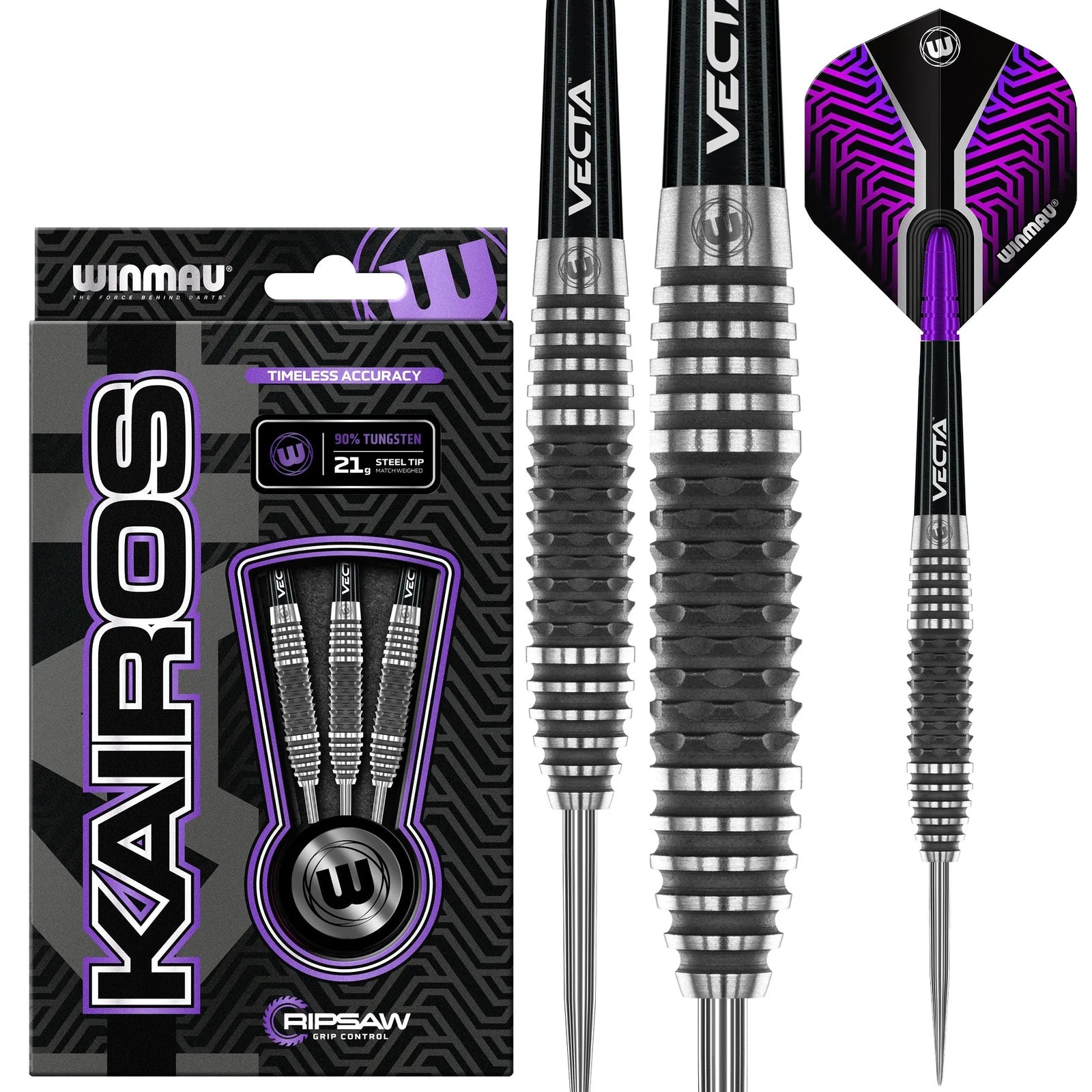 WINMAU Kairos 01 Professional Tungsten Steel Darts - 90% Tungsten, 21g Weight - Perfect for Steel Tip Dart Games, Tournaments & Home Practice