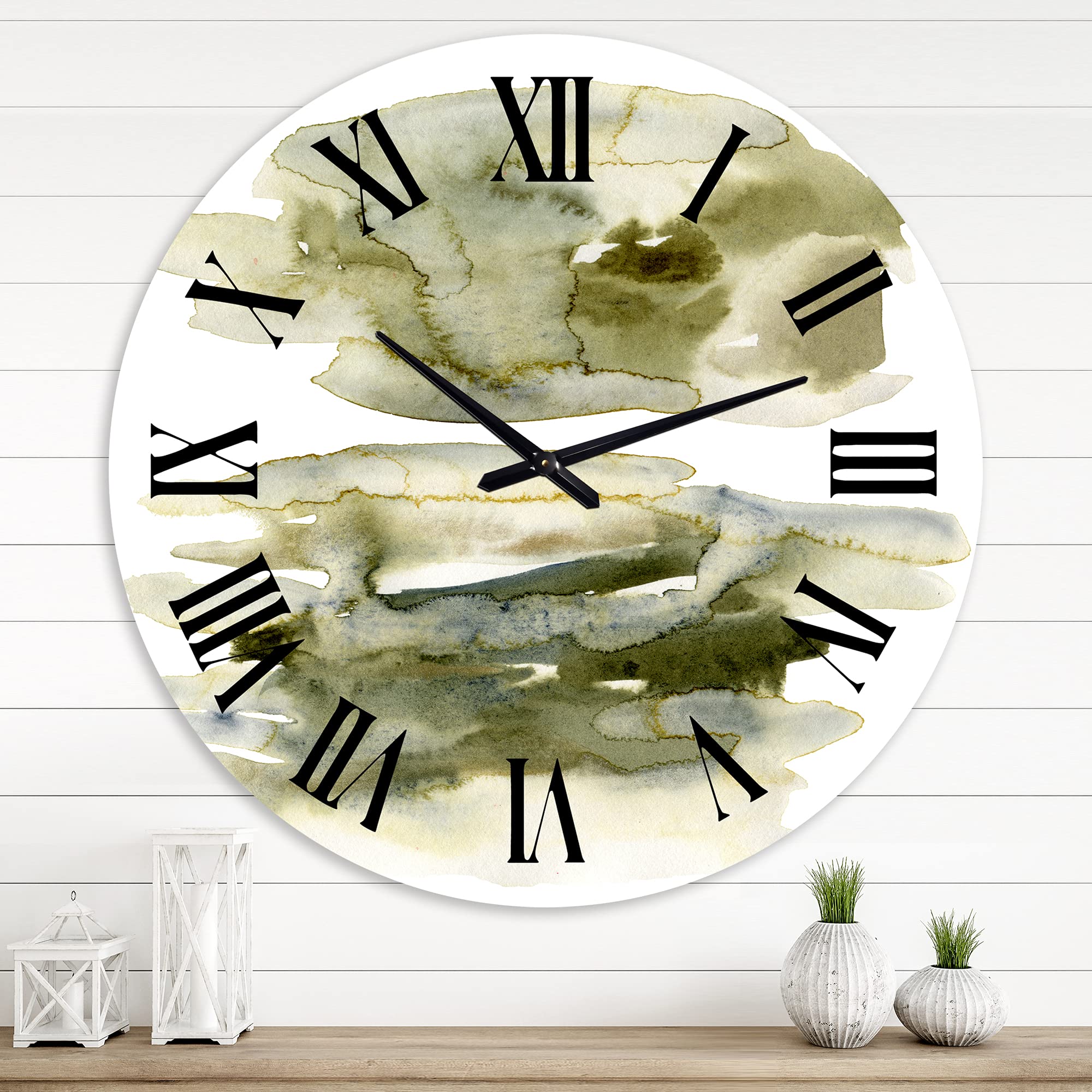 Dark Green Abstract Clouds II Modern Wall Clock - Large Fractal Design for Kitchen, Living Room & Office Decor | Silent Non-Ticking Home Wall Art