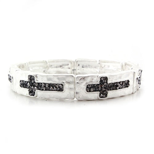 Pave Hematite Stone Cross Bracelet for Women - Elegant Religious Jewelry for Everyday Wear, Gifts & Special Occasions