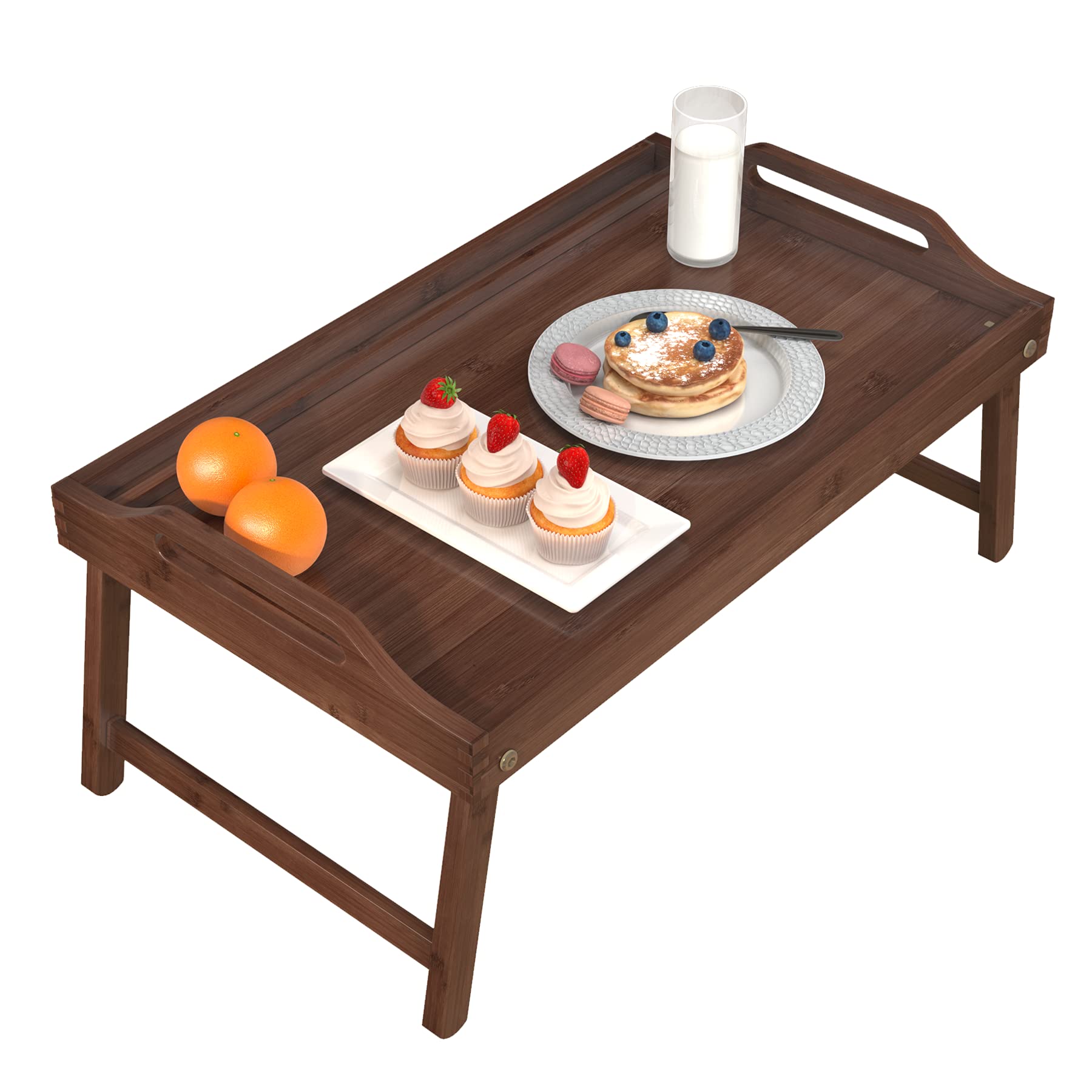 Foldable Bamboo Bed Tray Table with Phone Holder - Portable Breakfast Desk for Sofa, Bed, Office & Picnics - Perfect for Eating, Working, Studying & Snacking (Brown)