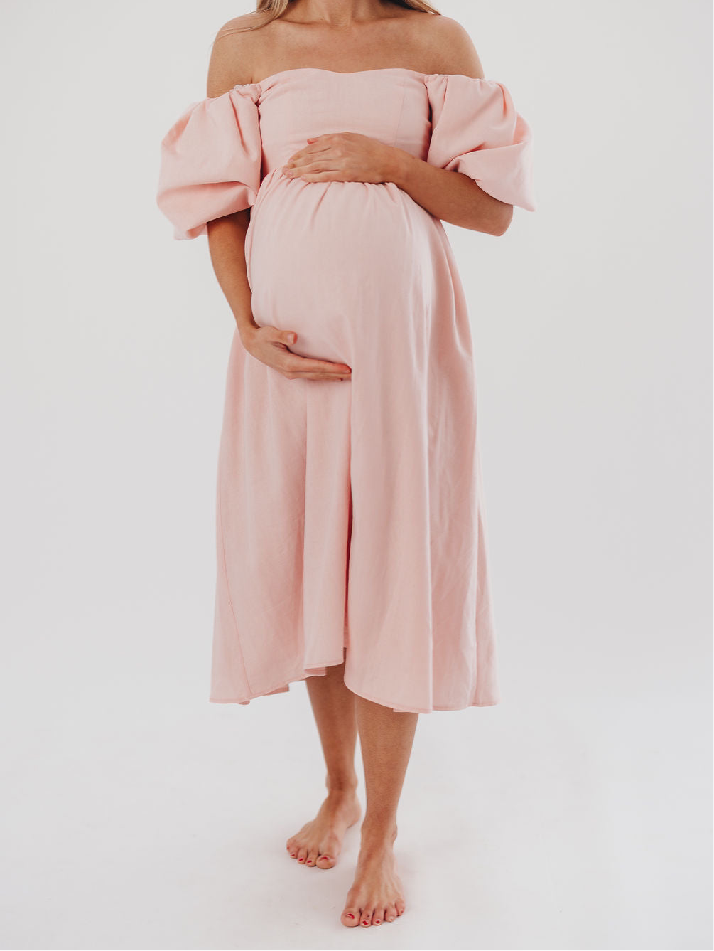 Stylish Hamilton Midi Dress in Pink - Bump Friendly Maternity Dress (Sizes S-2XL) | Perfect for Baby Showers, Date Nights & Office Wear