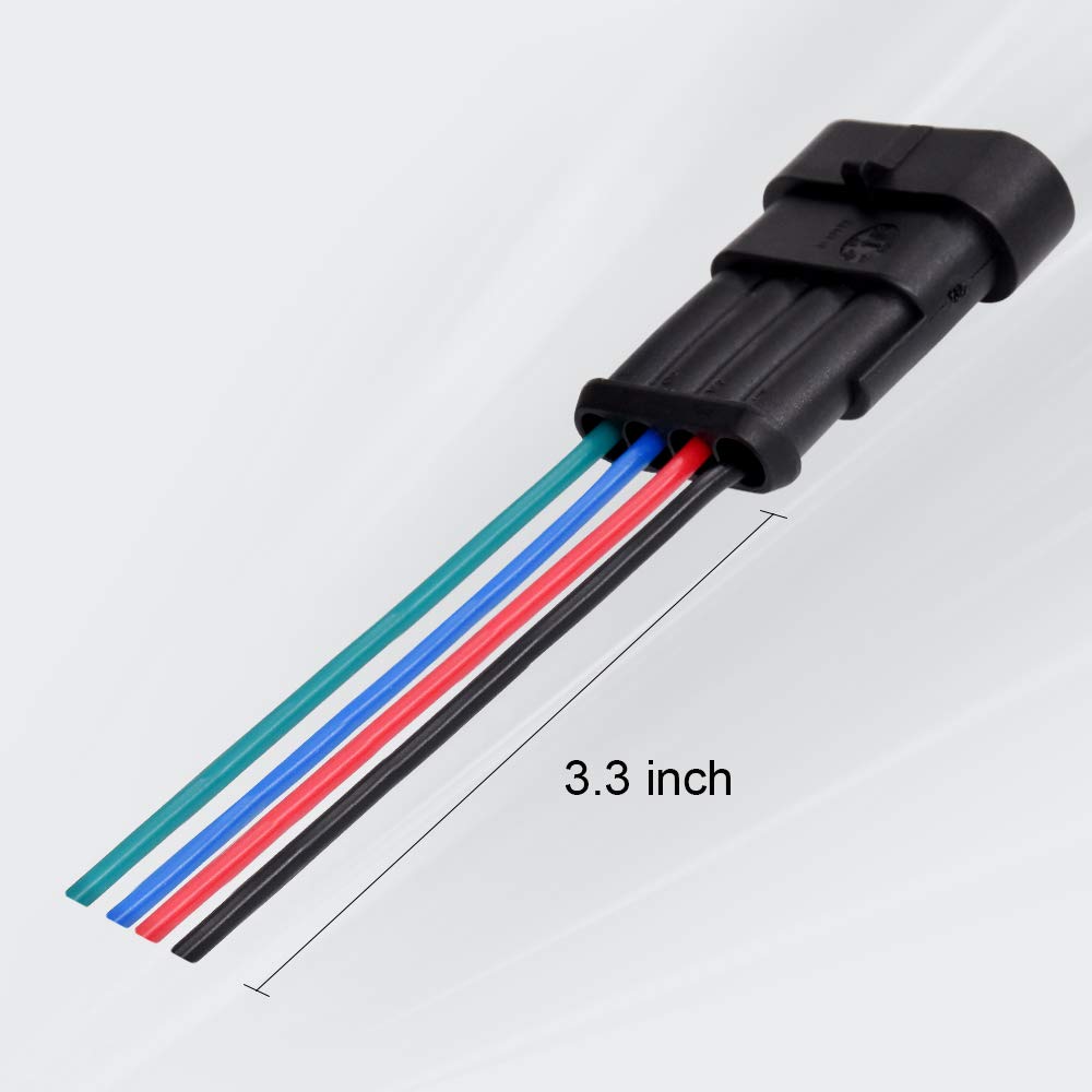 4 Pin Electrical Connectors (6 Pack) - 18 AWG Automotive Waterproof Wire Connectors Kit for Motorcycle, Car, Boat - Secure Plug-in Connection for Harsh Weather & Marine Environments