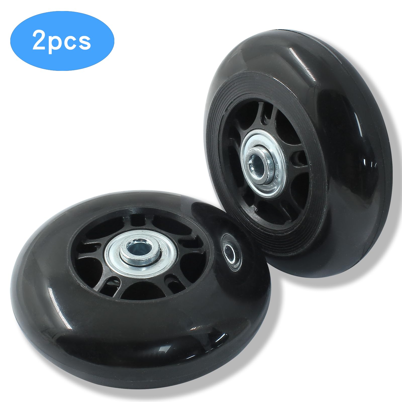2 Pack 78mm x 24mm Replacement Luggage Wheels - Durable Suitcase Caster Wheels with Bearings for Travel Bags & Rolling Cases (Black) - Perfect for Smooth Airport Navigation & Business Trips
