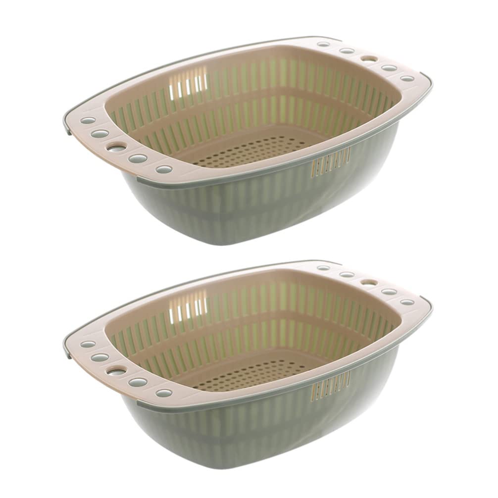 Hemoton 2-Pack Reusable Double Layer Fruit and Vegetable Strainer Colander - Detachable Washing Bowl for Berries, Salad Mixing & Rice Draining - Perfect for Kitchen, Camping & Picnic Use