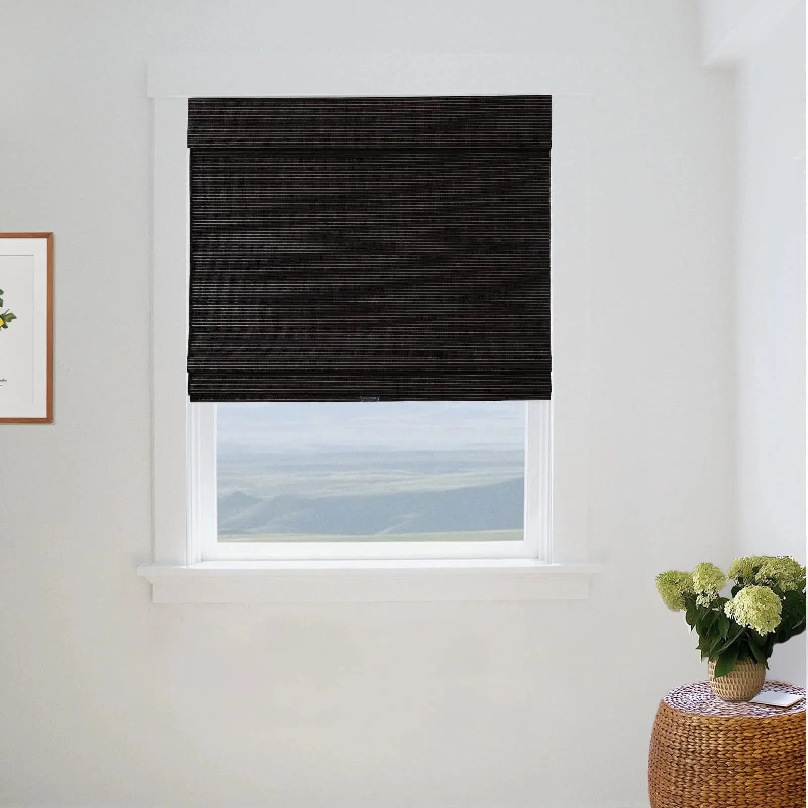 Natural Flax Bamboo Woven Window Shade - Chocolate Brown | Eco-Friendly Roman Shades for Living Room, Bedroom & Office Decor