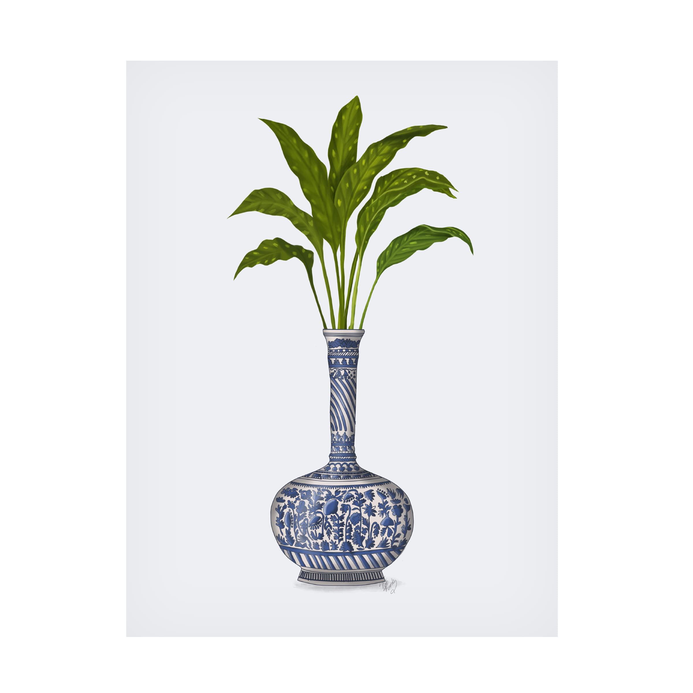 Fab Funky Chinoiserie Vase 3 With Plant Canvas Wall Art Print - Vintage Asian Inspired Home Decor for Living Room, Bedroom & Office