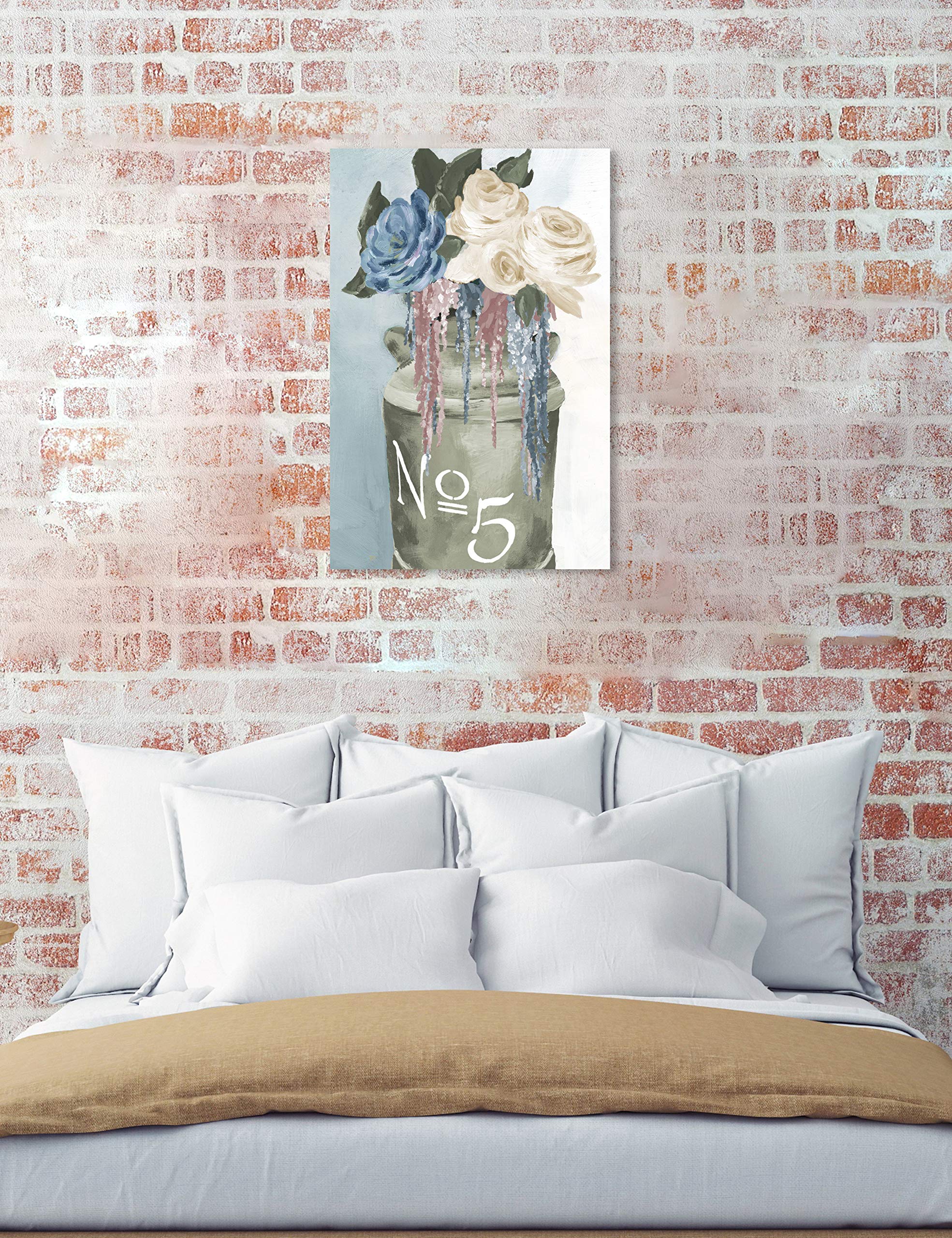 Oliver Gal Artist Co. Floral Wall Art Canvas Print - 'Big Flower Jar' Home Decor Painting, 30x45 Inches, Green & Blue Botanical Art - Perfect for Living Room, Bedroom & Office Wall Decor