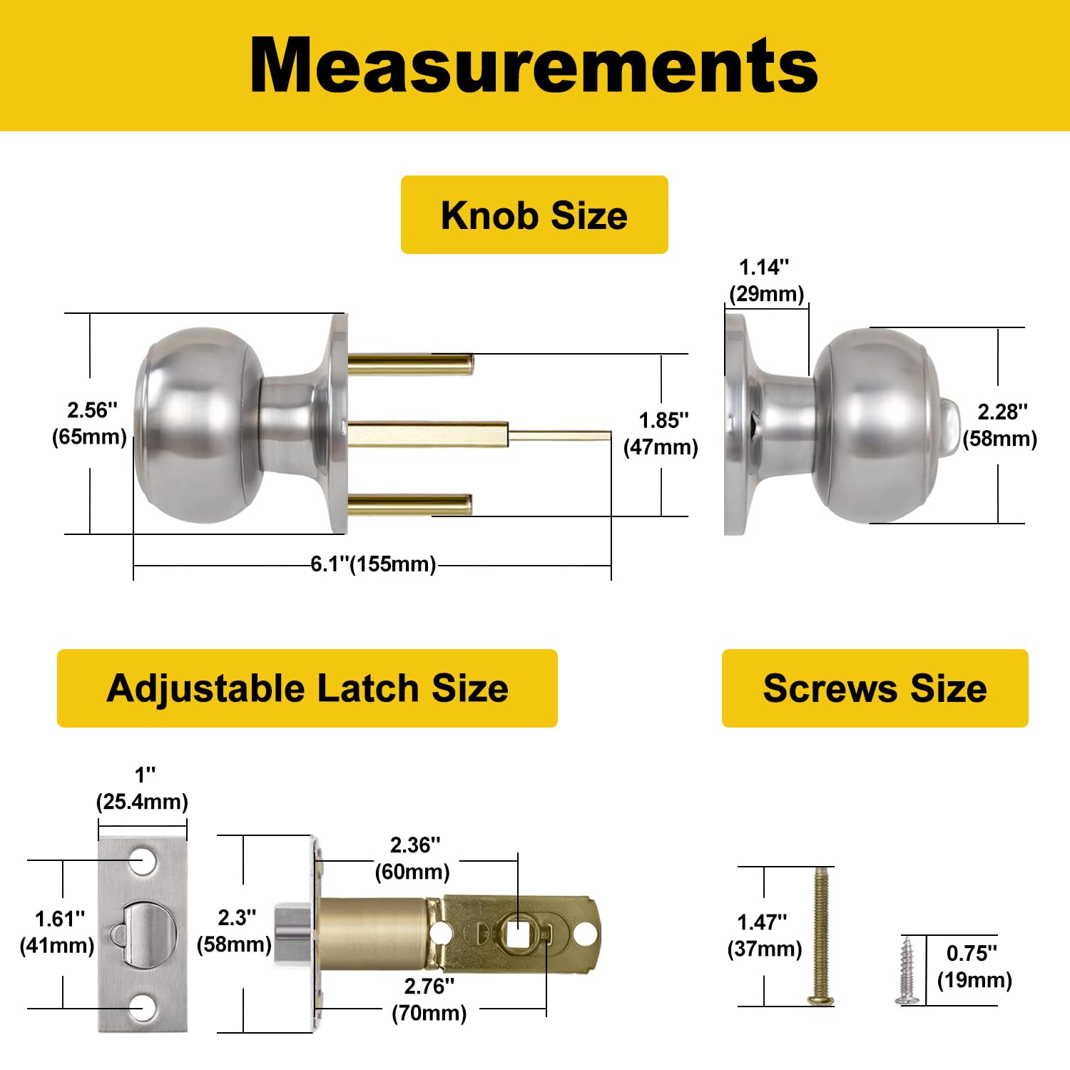 **CML Hardware Keyed Entry Door Knob Set - Solid Stainless Steel Exterior & Interior Door Lock with Round Ball Handle (1 Pack) - Perfect for Homes, Offices & Apartments**