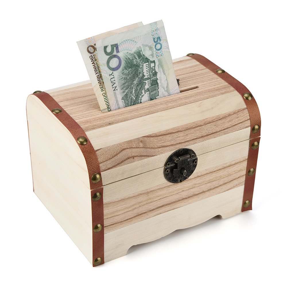 Handmade Wooden Piggy Bank with Lock - Safe Money Box for Kids & Adults - Wood Carving Savings Box for Home, Office, or Gift Giving