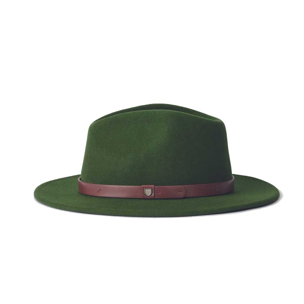 Brixton Messer Fedora Hat for Men - Classic Moss Green Wool Felt Fedora - Perfect for Outdoor Adventures, Casual Wear & Special Occasions