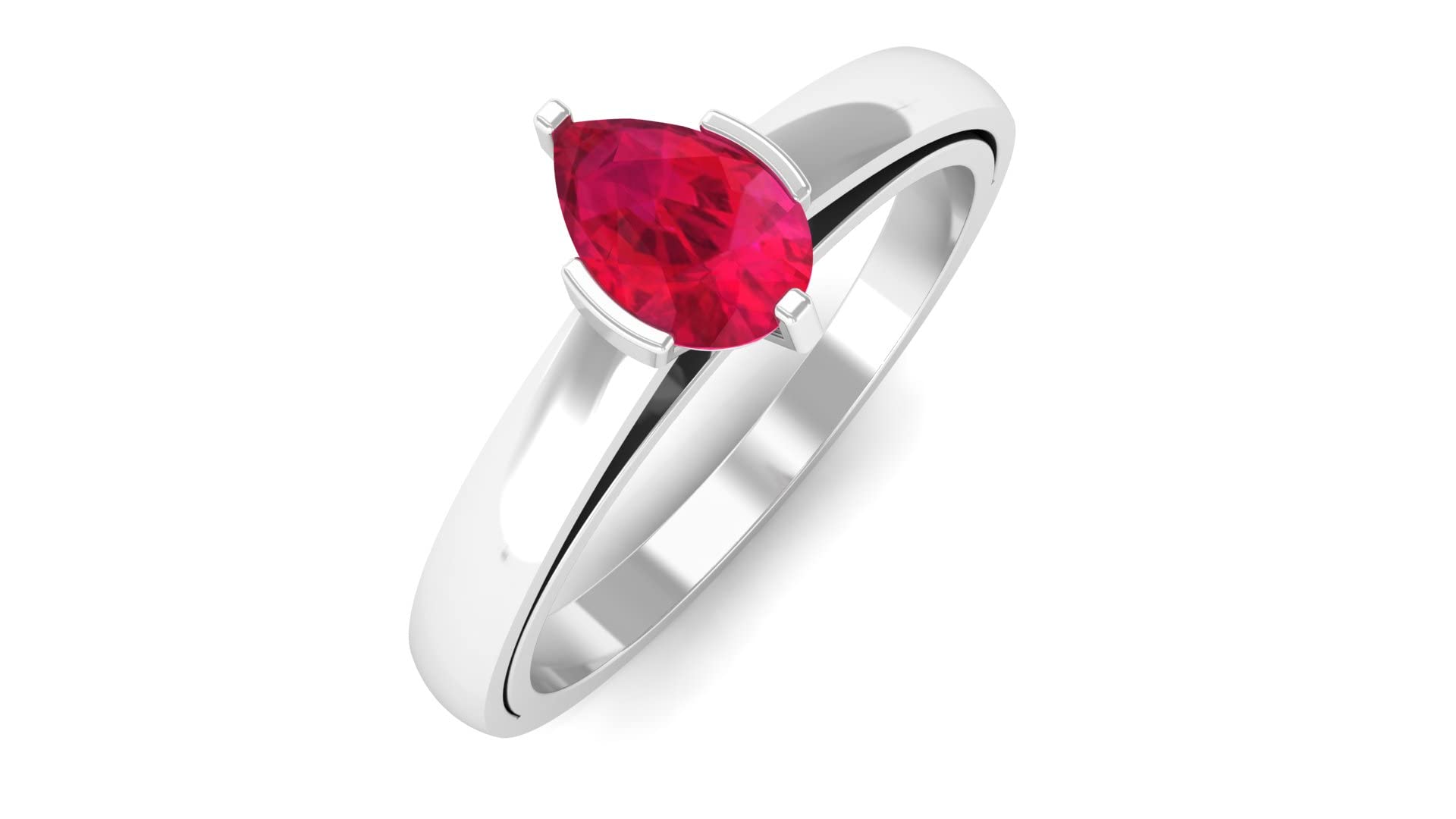14K Solid Gold Pear Shape Ruby Solitaire Promise Ring - July Birthstone Jewelry for Women, Elegant Engagement & Anniversary Gift