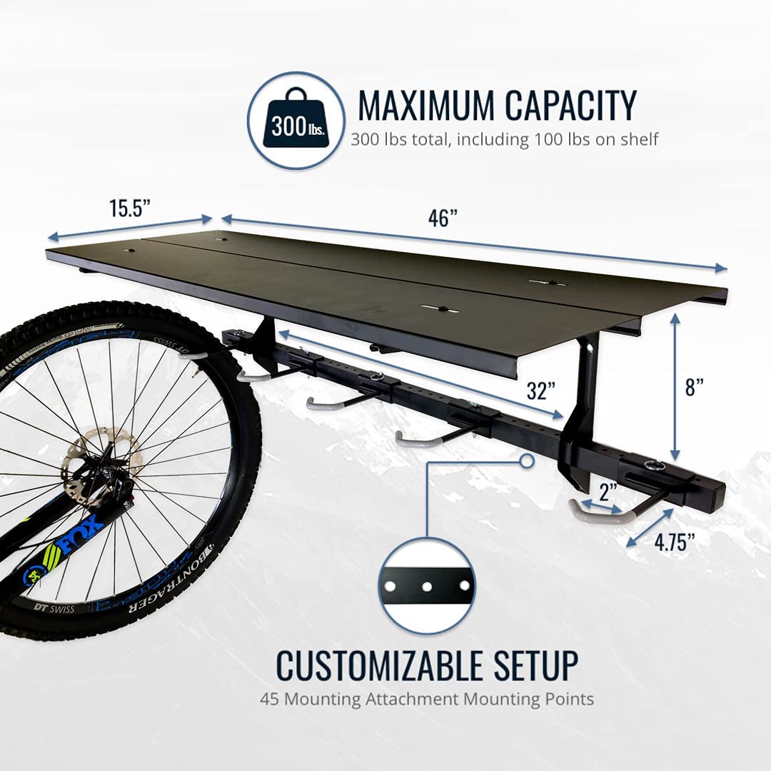 StoreYourBoard 5-Bike Wall Mount Garage Rack - Adjustable Bicycle Storage Hanger System with Shelf | Space-Saving Bike Organizer for Home, Garage & Apartments