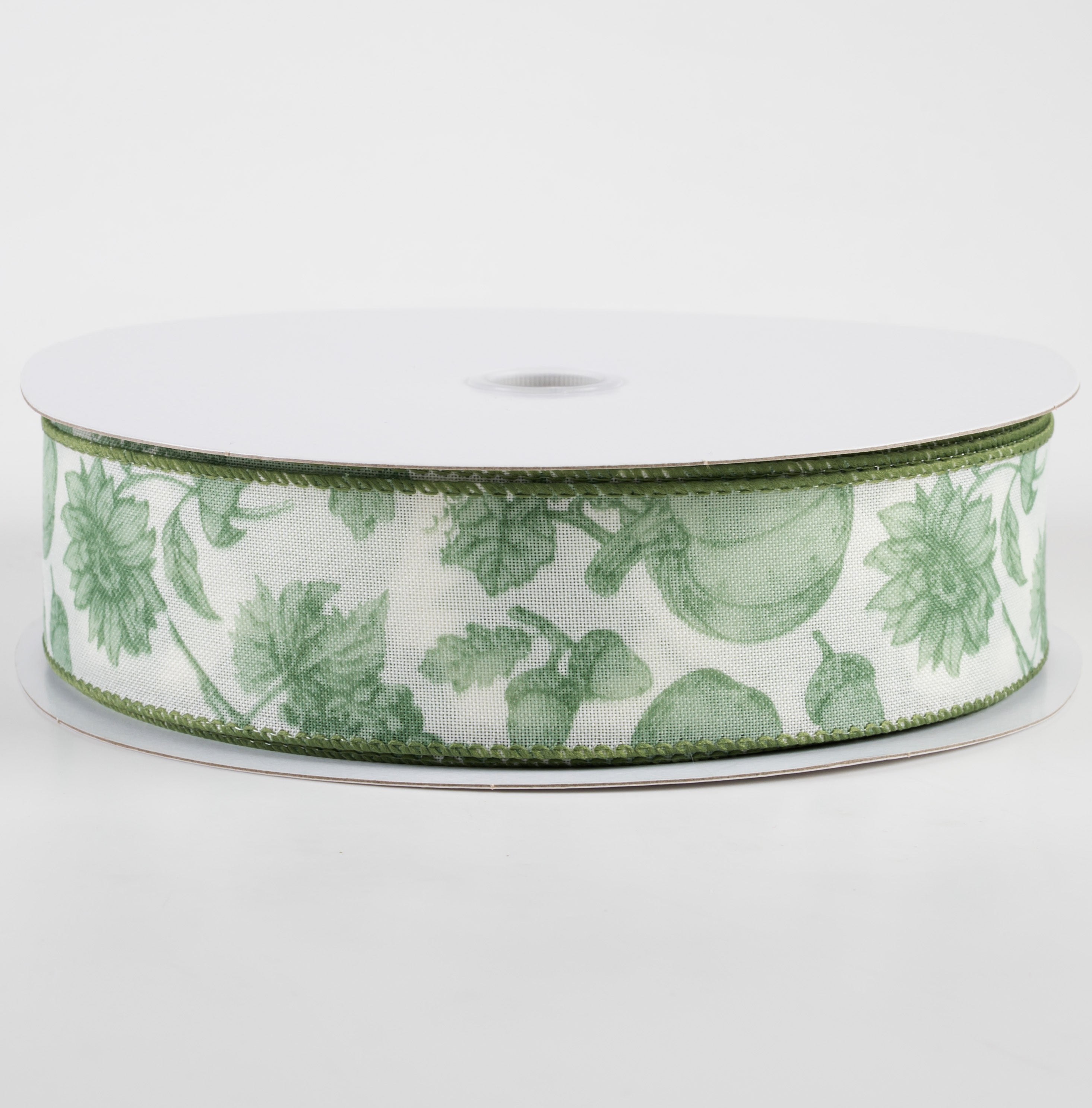 1.5 Inch Linen Fall Toile Ribbon - Green on Cream Floral Pattern (50 Yards) for DIY Crafts, Gift Wrapping, Home Decor & Seasonal Projects
