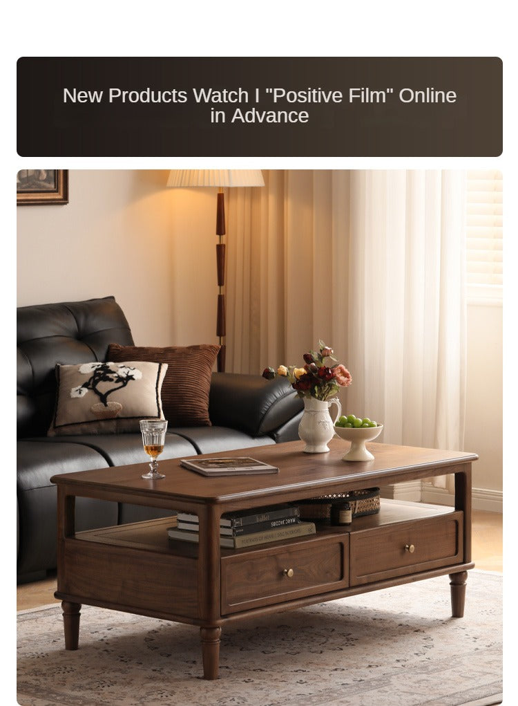 Solid Black Walnut Wood American Retro Coffee Table - Mid-Century Modern Style for Living Room, Lounge & Office Decor