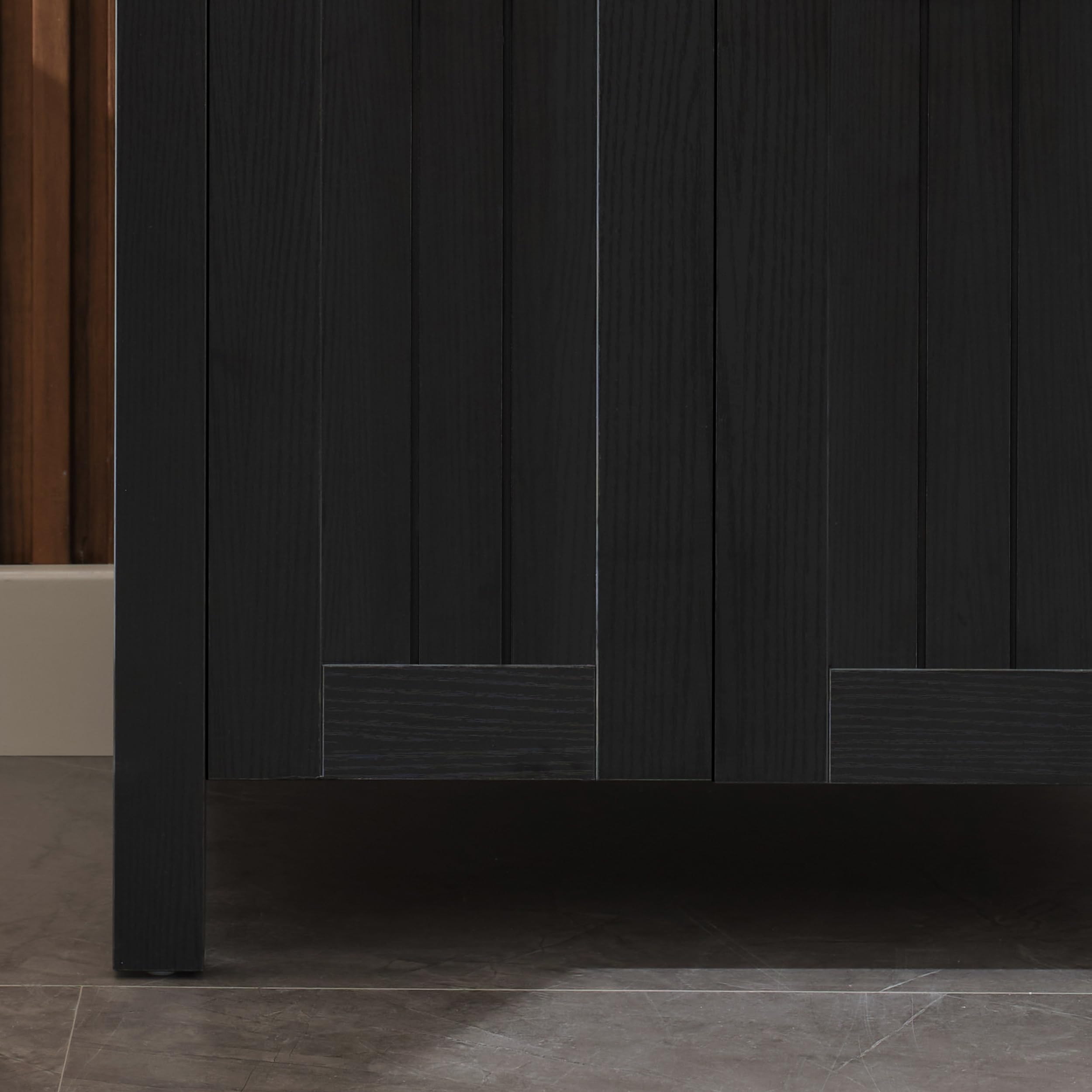 24 Inch Black Freestanding Bathroom Vanity with Champagne Boat Tempered Glass Vessel Sink - Modern Double Door Sink Cabinet with Grooved Design & Metal Handles | Perfect for Small Bathrooms, Powder Rooms & Contemporary Home Decor