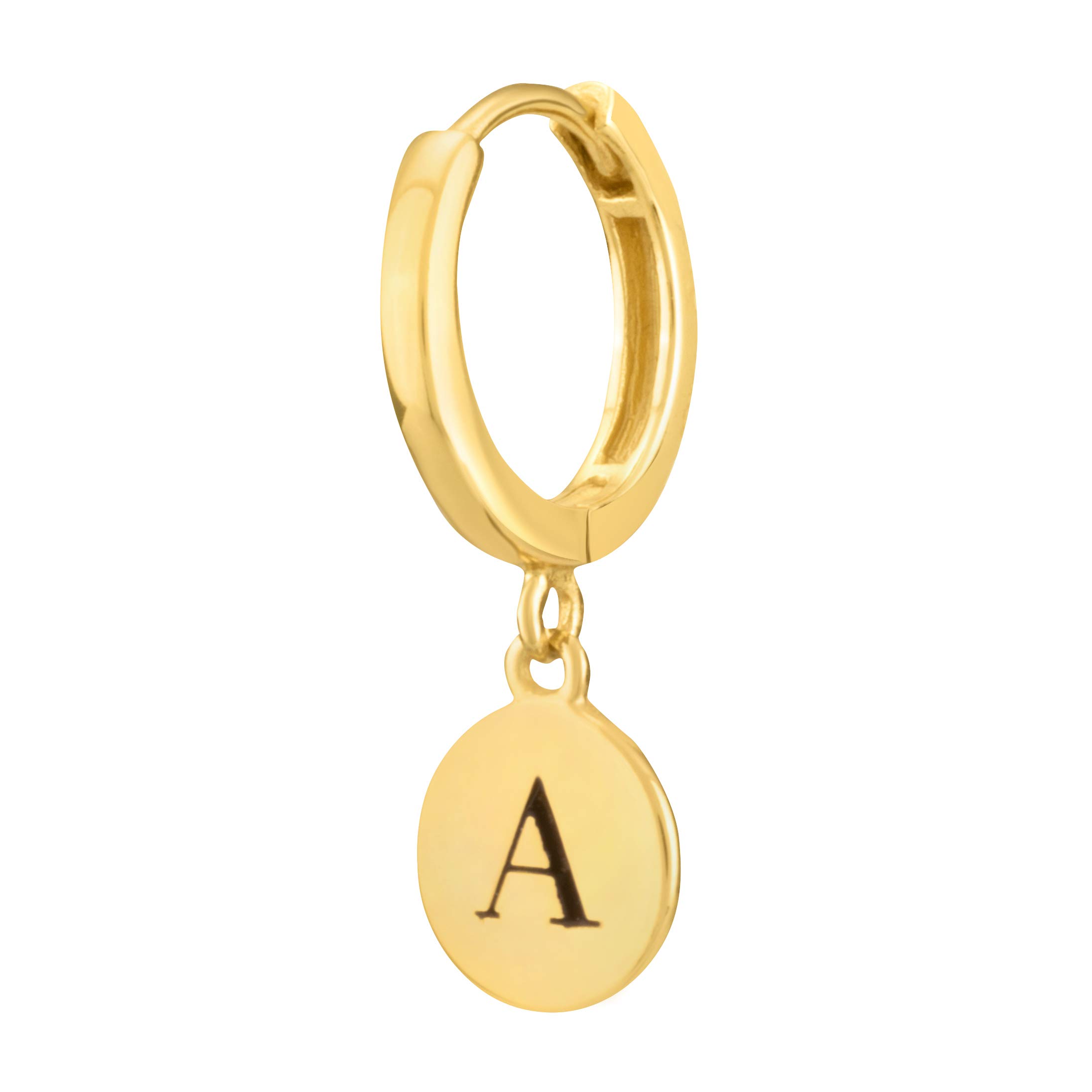 18K Gold Plated Sterling Silver Initial Engraved Women's Huggie Earrings - Personalized Disc Hoop Earrings for Everyday Wear, Gift Giving & Special Occasions
