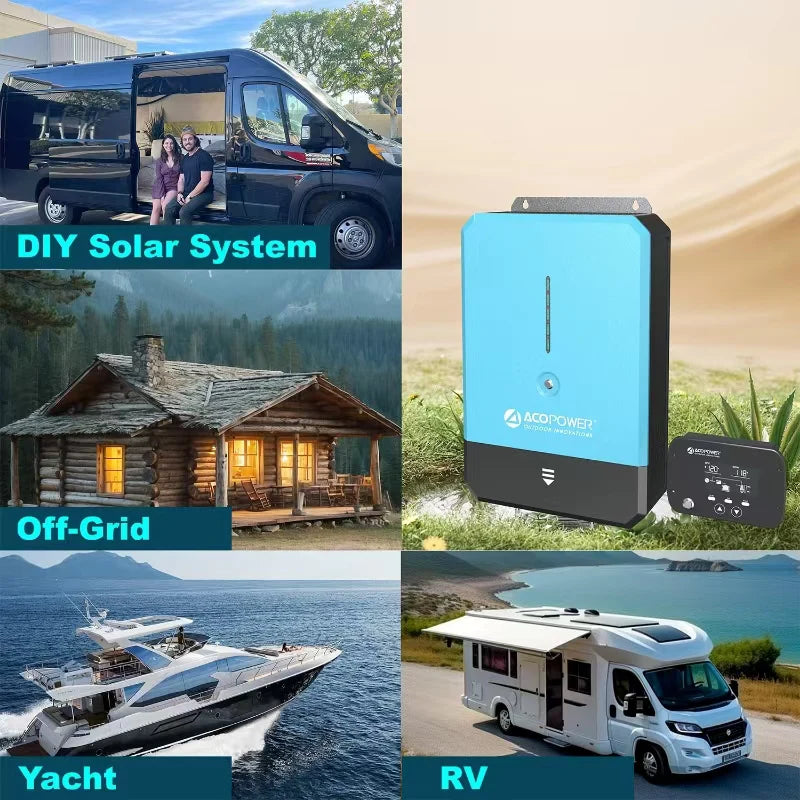 ACOPOWER 3000W 12V Pure Sine Wave Hybrid Solar Inverter Charger with LCD Display - Perfect for RV, Off-Grid Cabins, Boats & Emergency Power Backup
