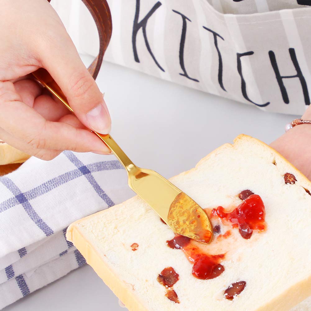 Premium 18/10 Stainless Steel Butter Knives Set of 8 - 6.1 Inch Gold Cheese Spreaders with Elegant Black Gift Box, Dishwasher Safe - Perfect for Dinner Parties, Cheese Boards & Gourmet Gifts