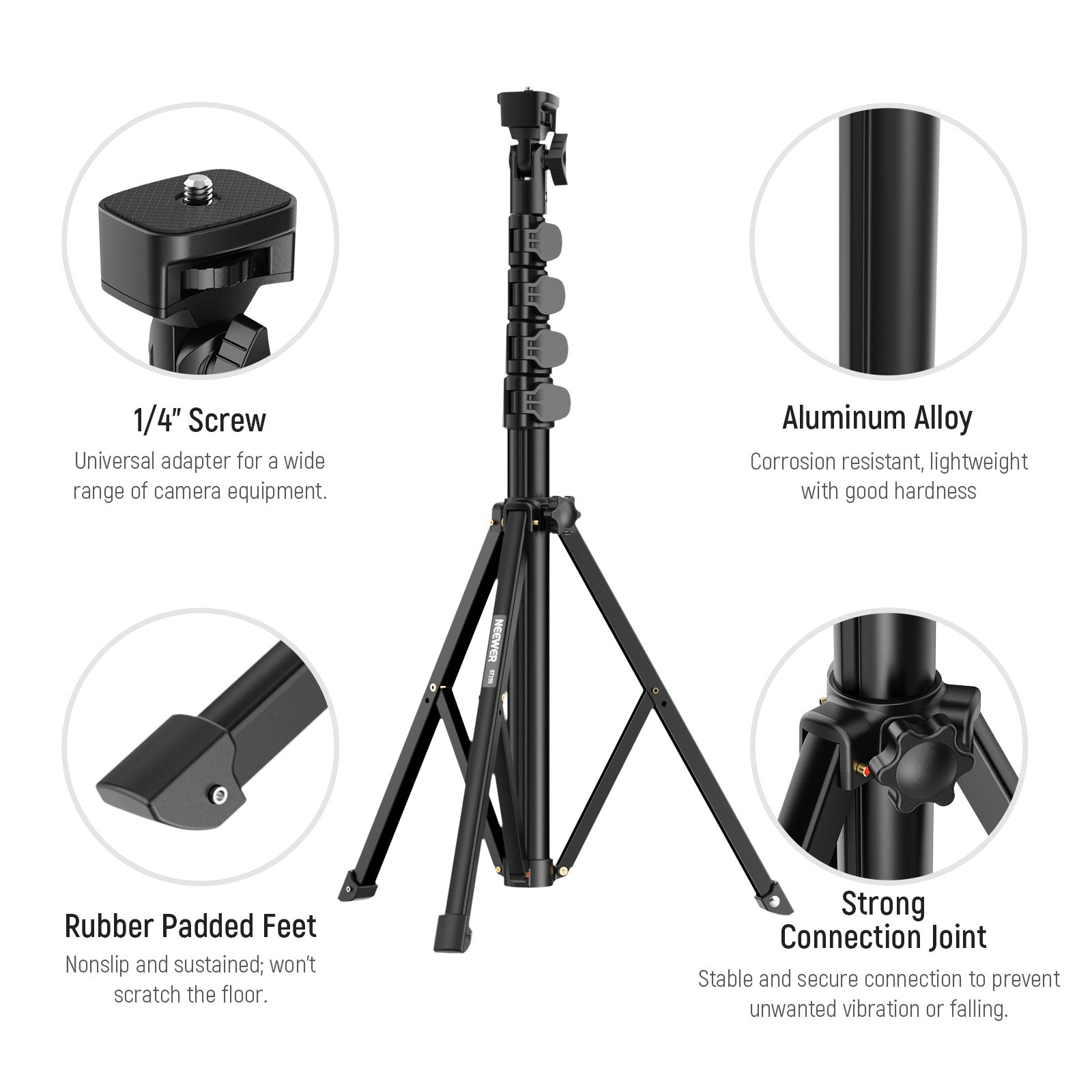 NEEWER ST155+SP 08 155cm Professional Light Stand & Selfie Stick for Photography, Vlogging, YouTube Videos, and Live Streaming - Perfect for Content Creators and Social Media Influencers