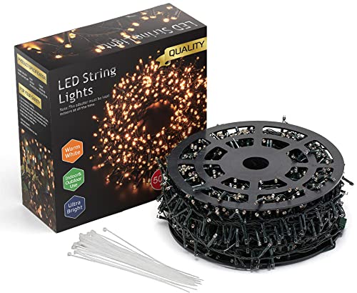 Quntis 2000 LED 164ft Christmas Lights with Dark Green Wire - 8 Lighting Modes, Waterproof Outdoor String Lights for Holiday, Wedding, Party, and Christmas Tree Decor - Warm White for Cozy Indoor & Outdoor Ambiance