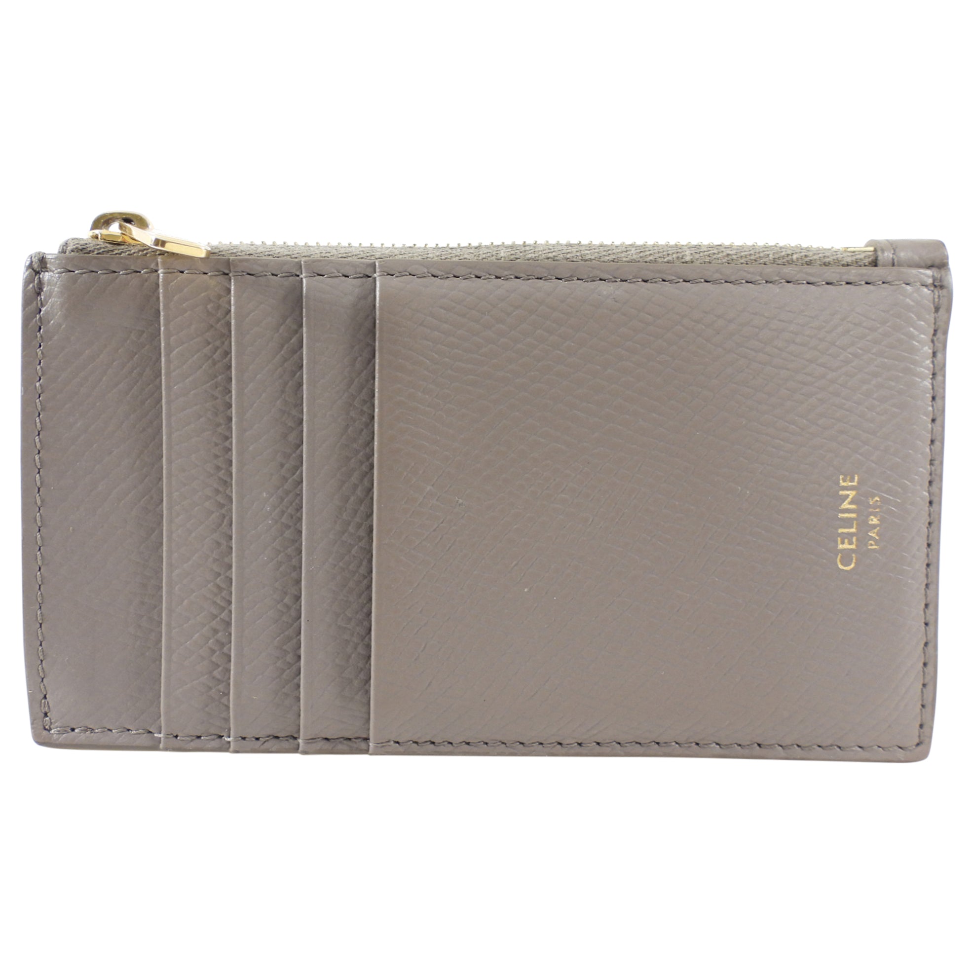 Celine Light Taupe Zip Compact Card Holder - Slim RFID Blocking Wallet for Women - Perfect for Everyday Use, Travel & Business (Credit Cards, Cash & IDs)